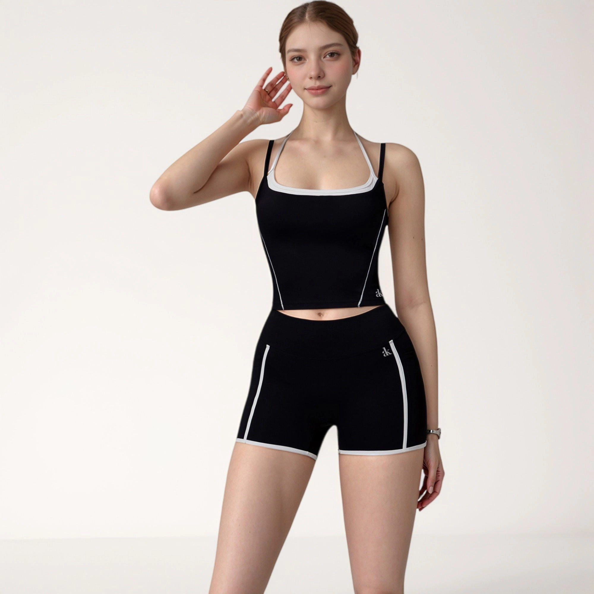 Anna-Kaci Women's Contrast Trim Cropped Tank Top with Square Neck and Spaghetti Straps
