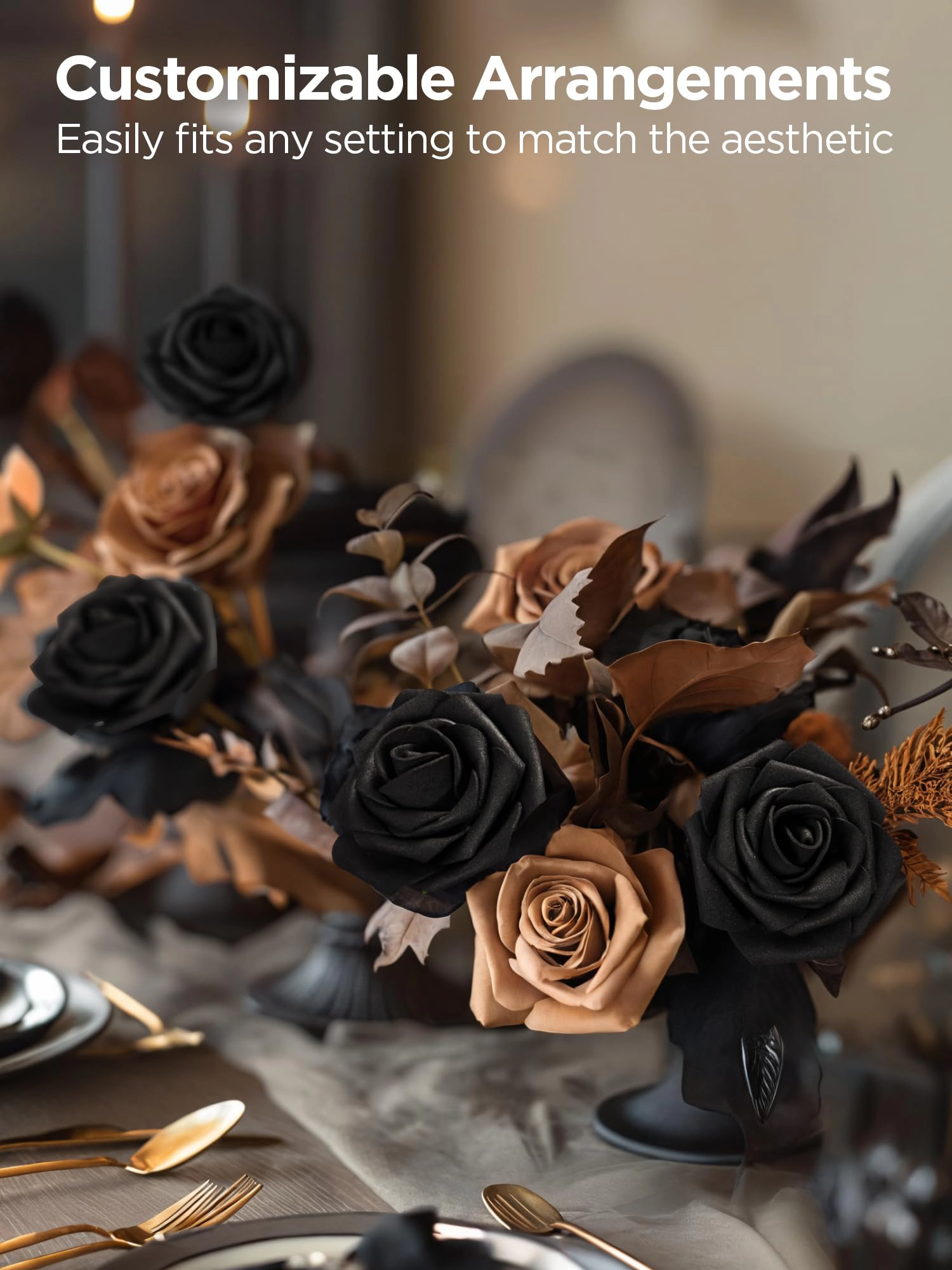 PUPWE Roses 50 Black Flowers Artificial Faux Foam Floral