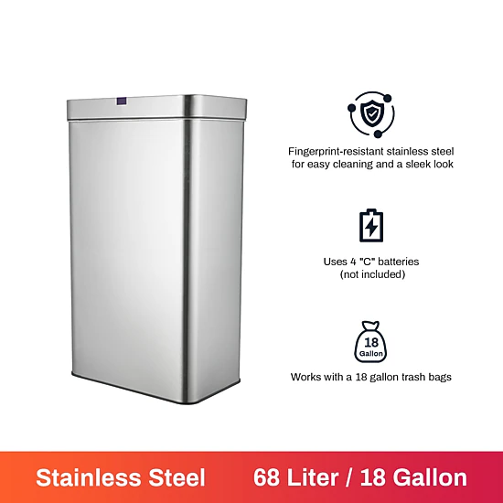 Innovaze 18 Gallon Stainless Steel Rectangular Motion Sensor Trash Can for Kitchen