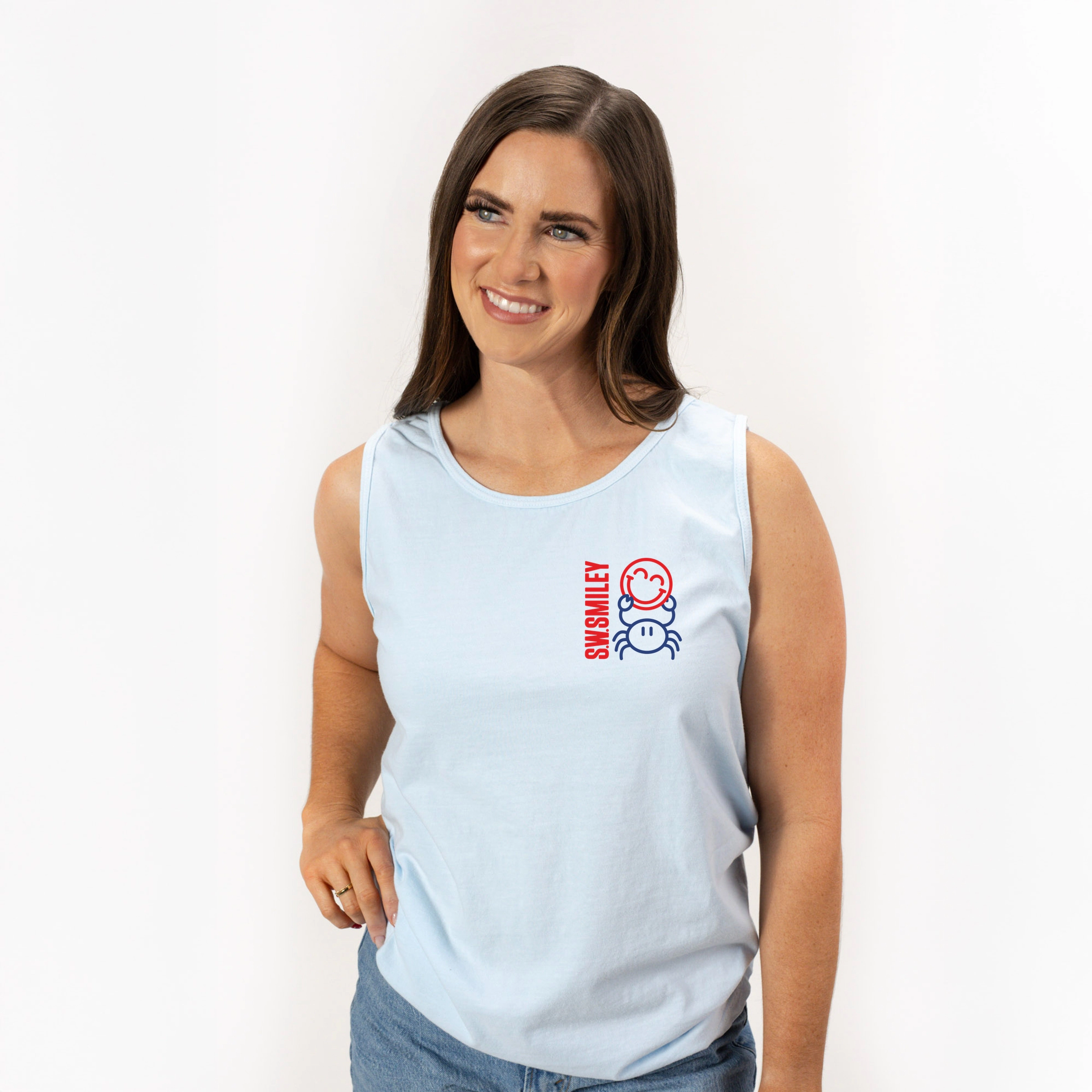 Simply Sage Market - Women's Garment Dyed Graphic Tank Top S.W.Smiley Crab Smiley