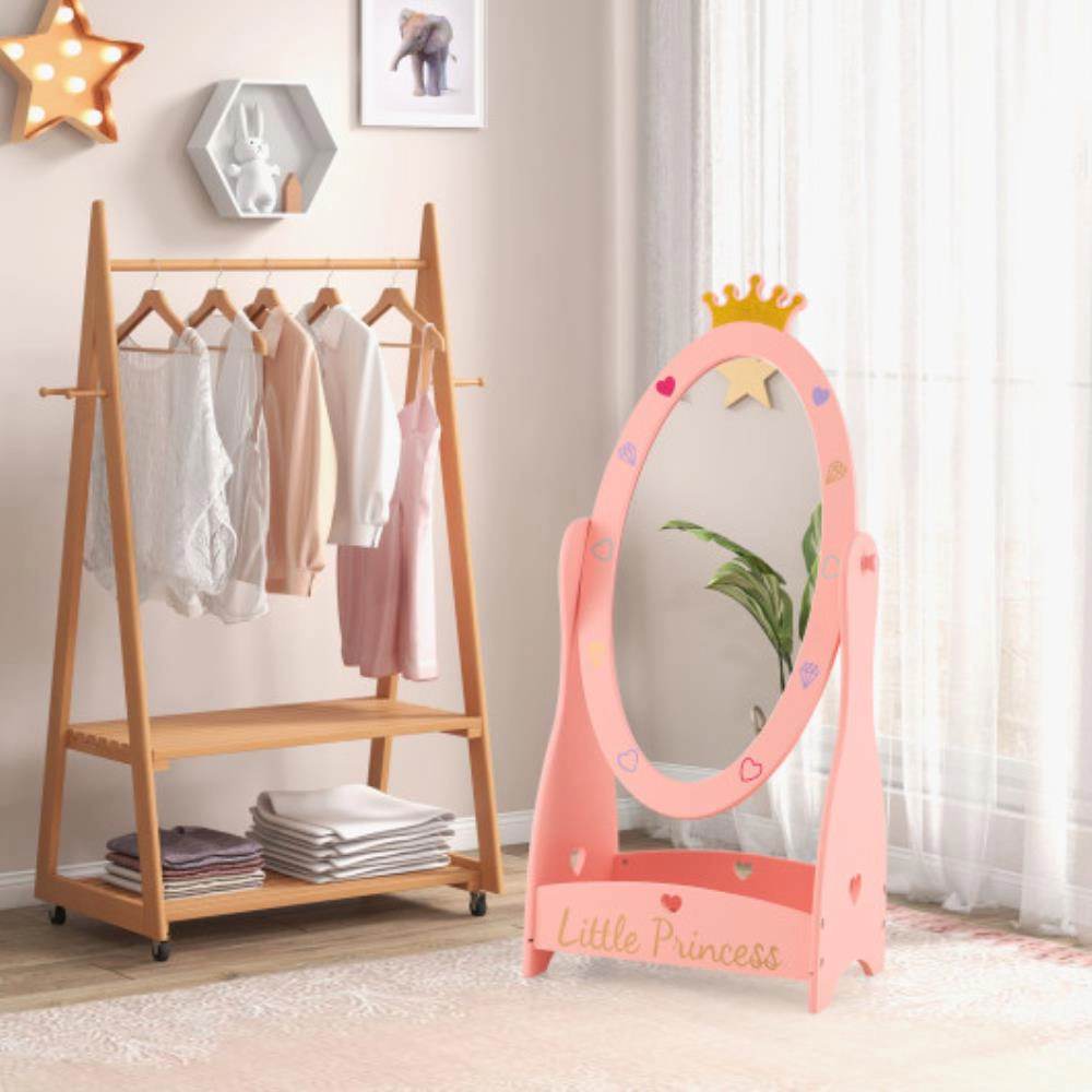 Hivvago Kids Full Length Mirror With 360 Degree Rotatable Design And Shelf-Pink