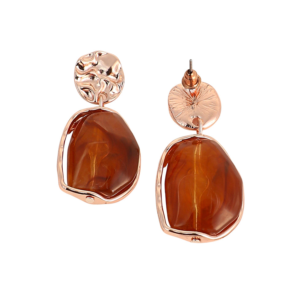 SOHI Women's The Hammered-Amber Drop Earrings - Rose Gold
