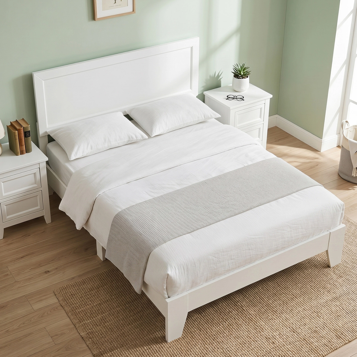LJG Full Size Modern Bed Frame with Headboard No Box Spring Needed