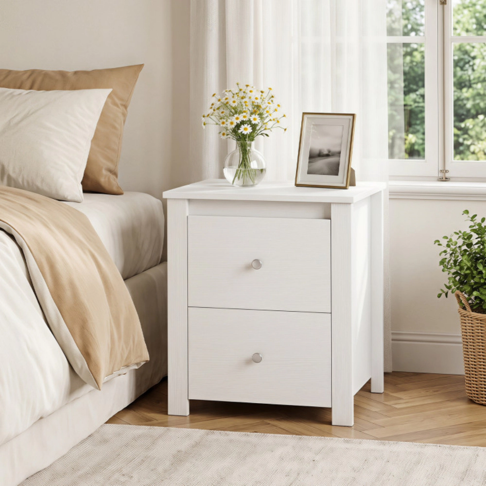 SlickBlue 2-Drawer Nightstand with Storage and Metal Handles