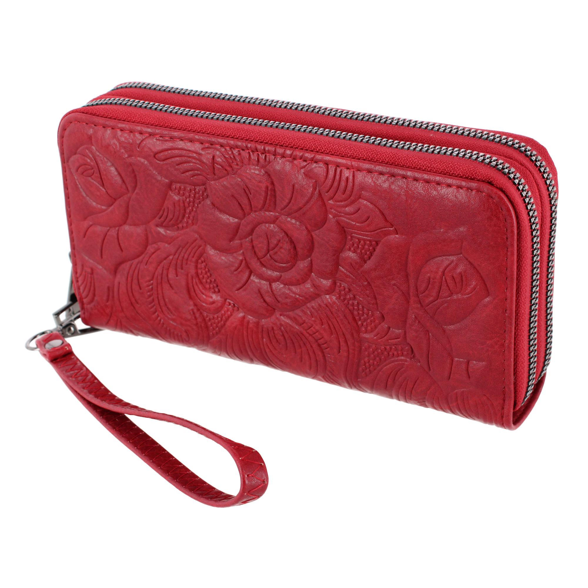 CTM Women's Premium Faux Leather Zip Around Organizer Wristlet Wallet