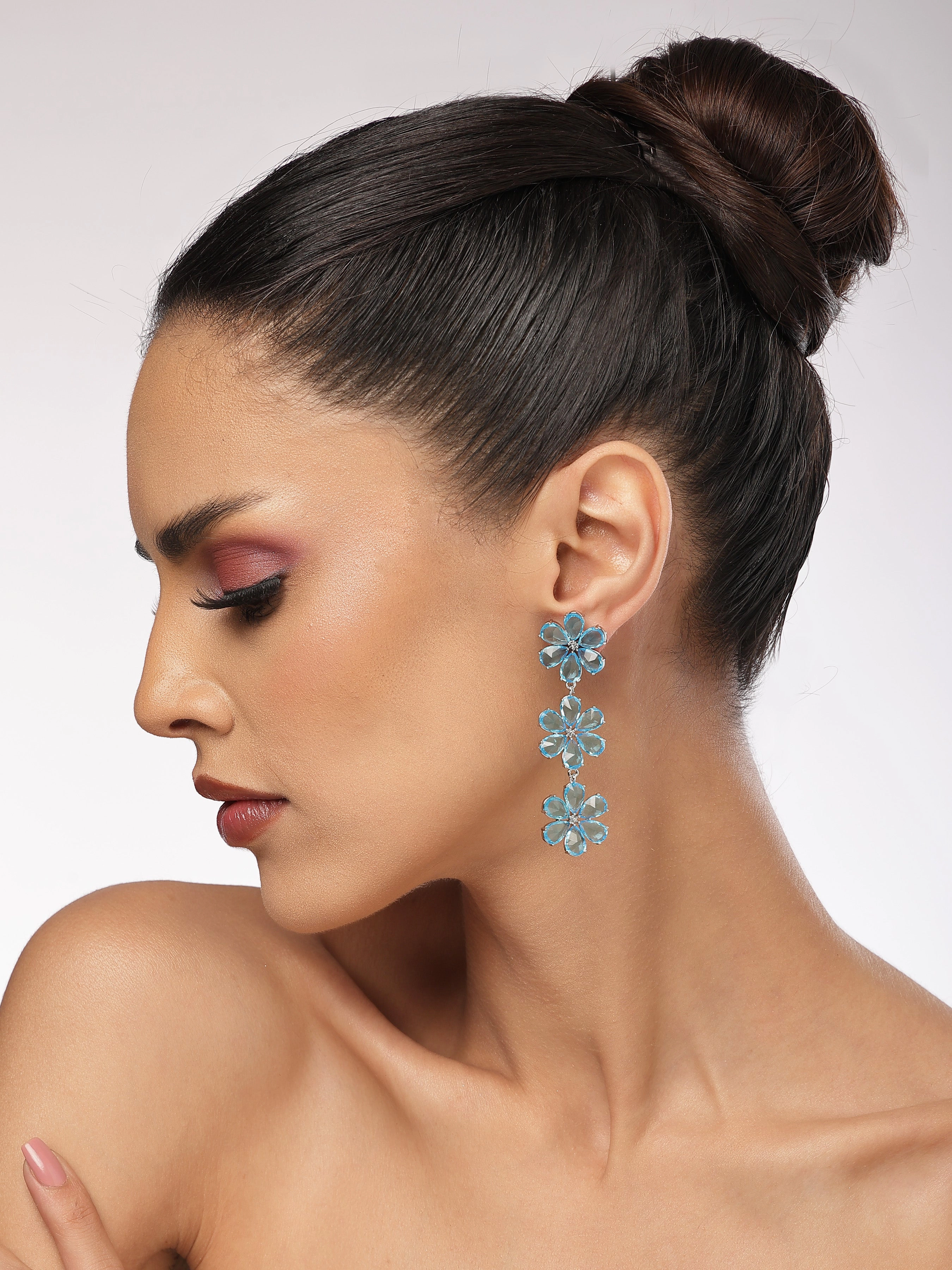 AGP PARIS Womens Triple Floral Crystal Drop Earrings