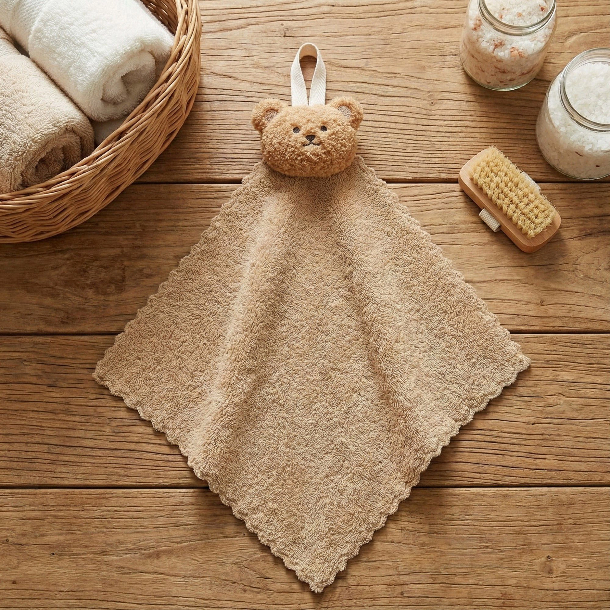 Alilang Unisex Soft Absorbent Hanging Washcloths with Bear Accent 3 Pack Reusable Cleaning Cloths