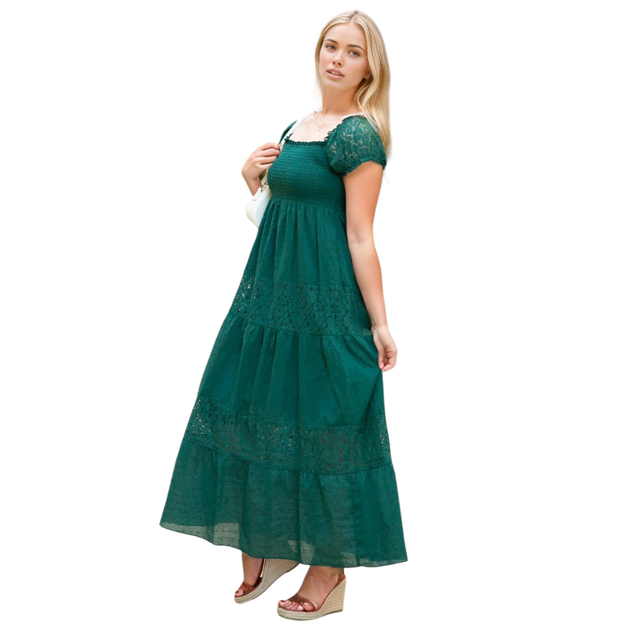 Anna-Kaci Women's Boho Convertible Cap Sleeve Off-Shoulder Smocked Maxi Dress for Everyday Look