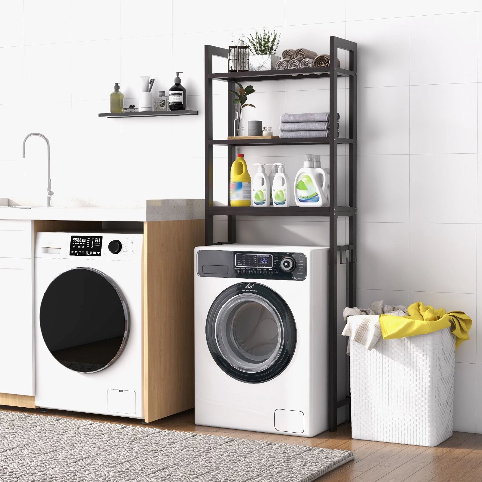 SlickBlue Bathroom Toilet Storage Rack with 3 Shelves and S Hooks