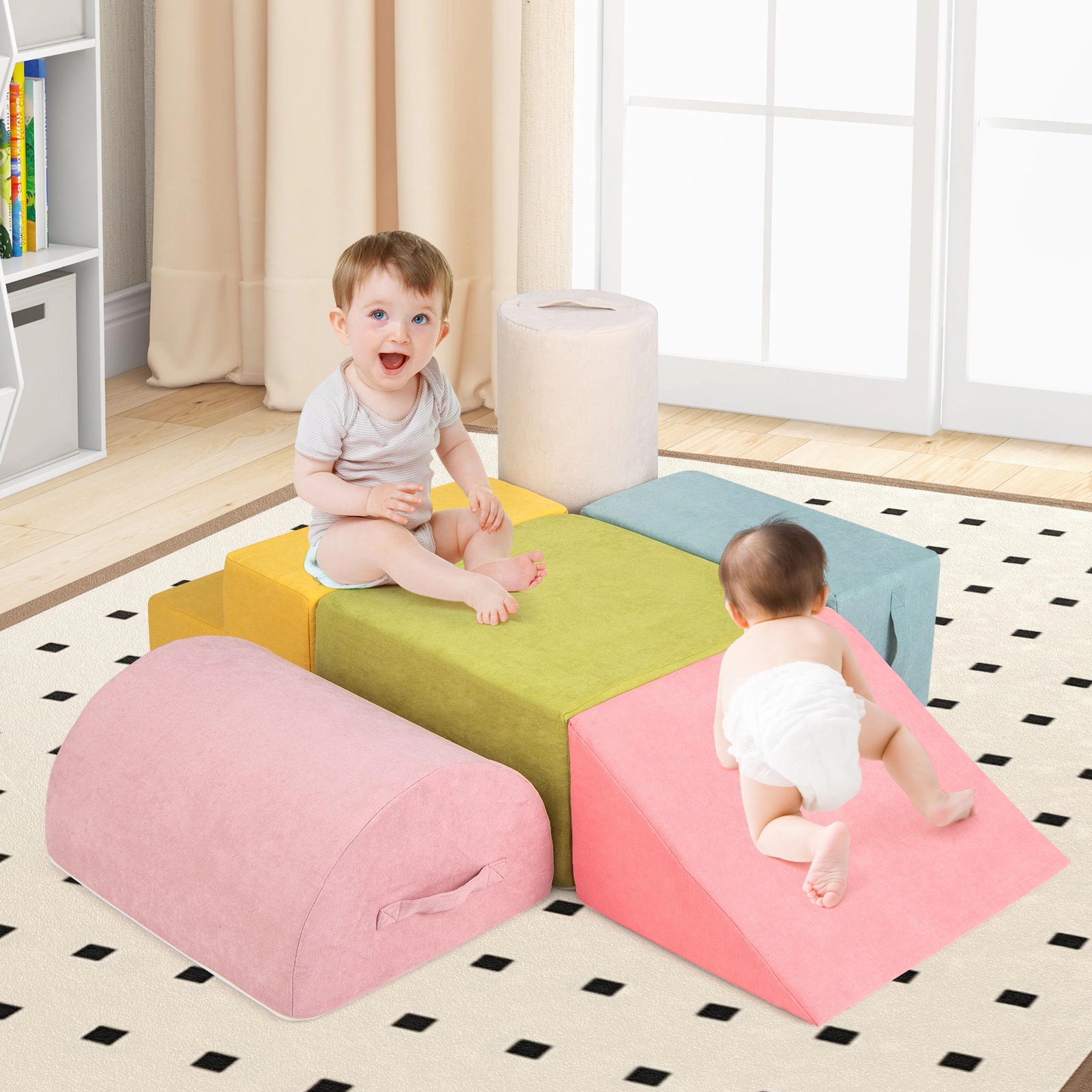 LJG 6-Piece Baby Climbing Blocks with 30D High-Density Foam and Carrying Handles