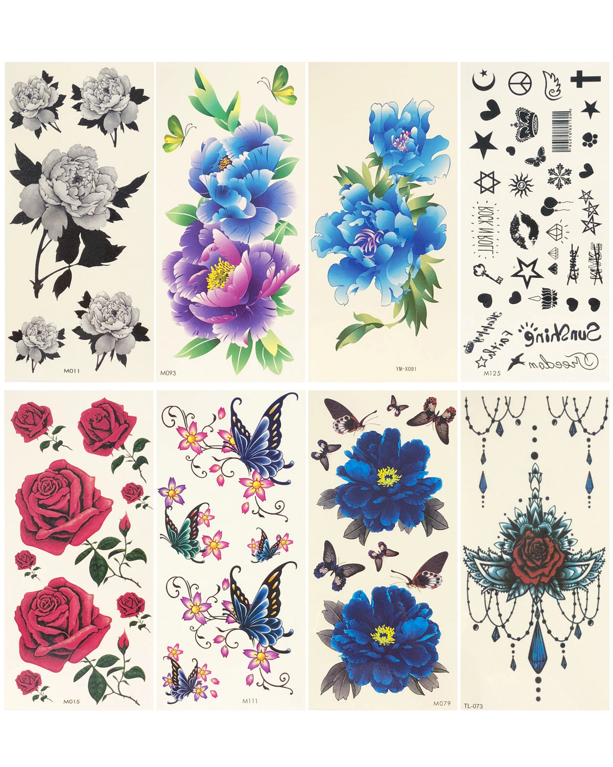 Wrapables Floral Temporary Tattoos Body Art Water Tattoos (8 Sheets), Cool Floral