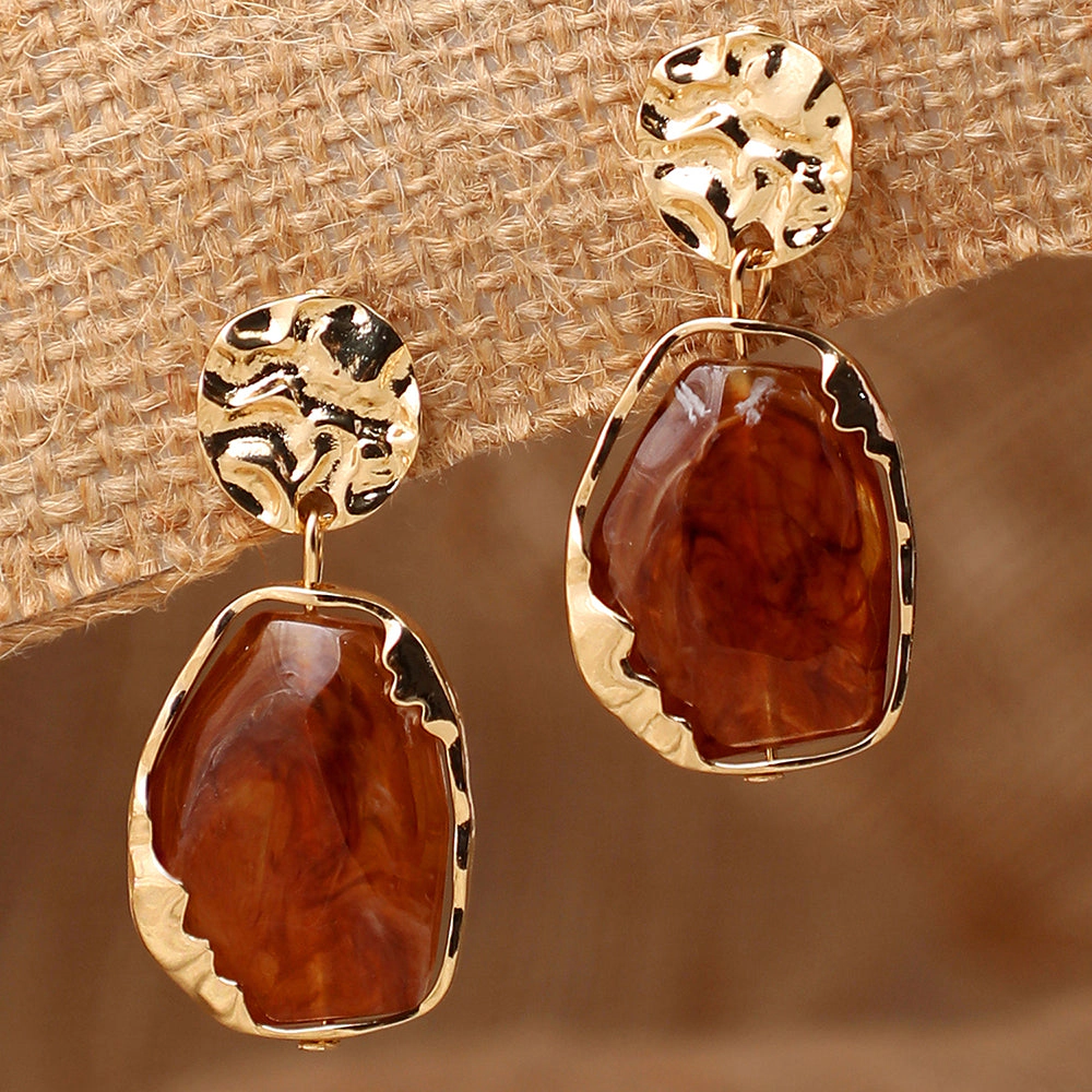 SOHI Women's Brown Dented Drop Earrings