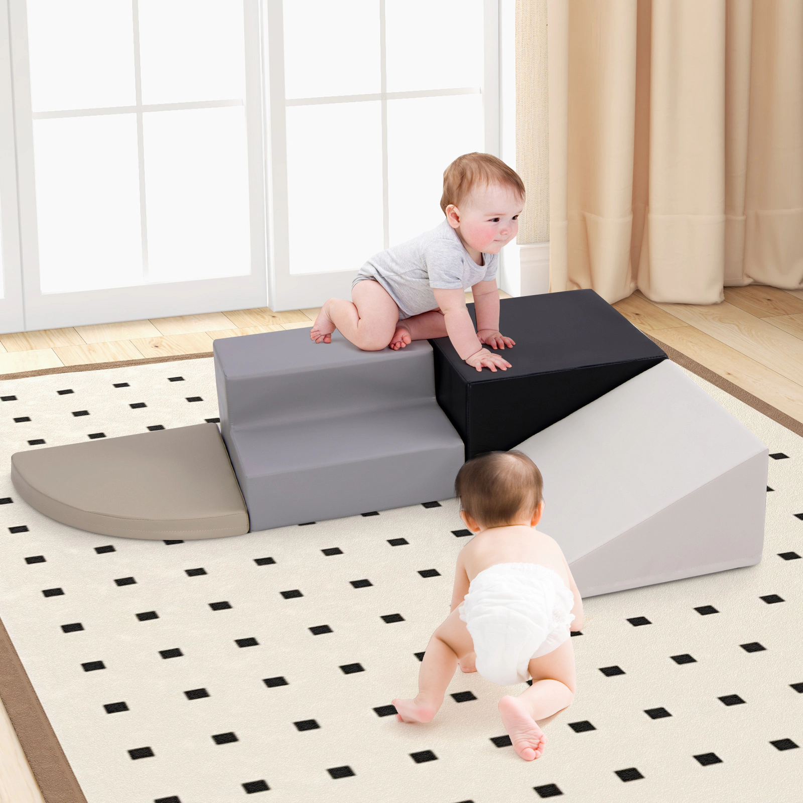 SUGIFT Black for Infants and Toddlers 4-Piece Climb and Crawl Foam Block Play Set