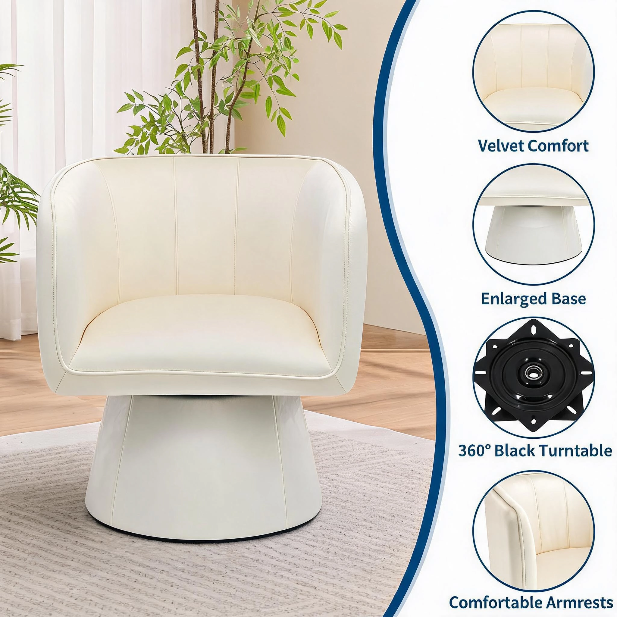 BebreezChic Modern Square 360 Swivel Upholstered Living Room Bedroom Armchair Accent Chair