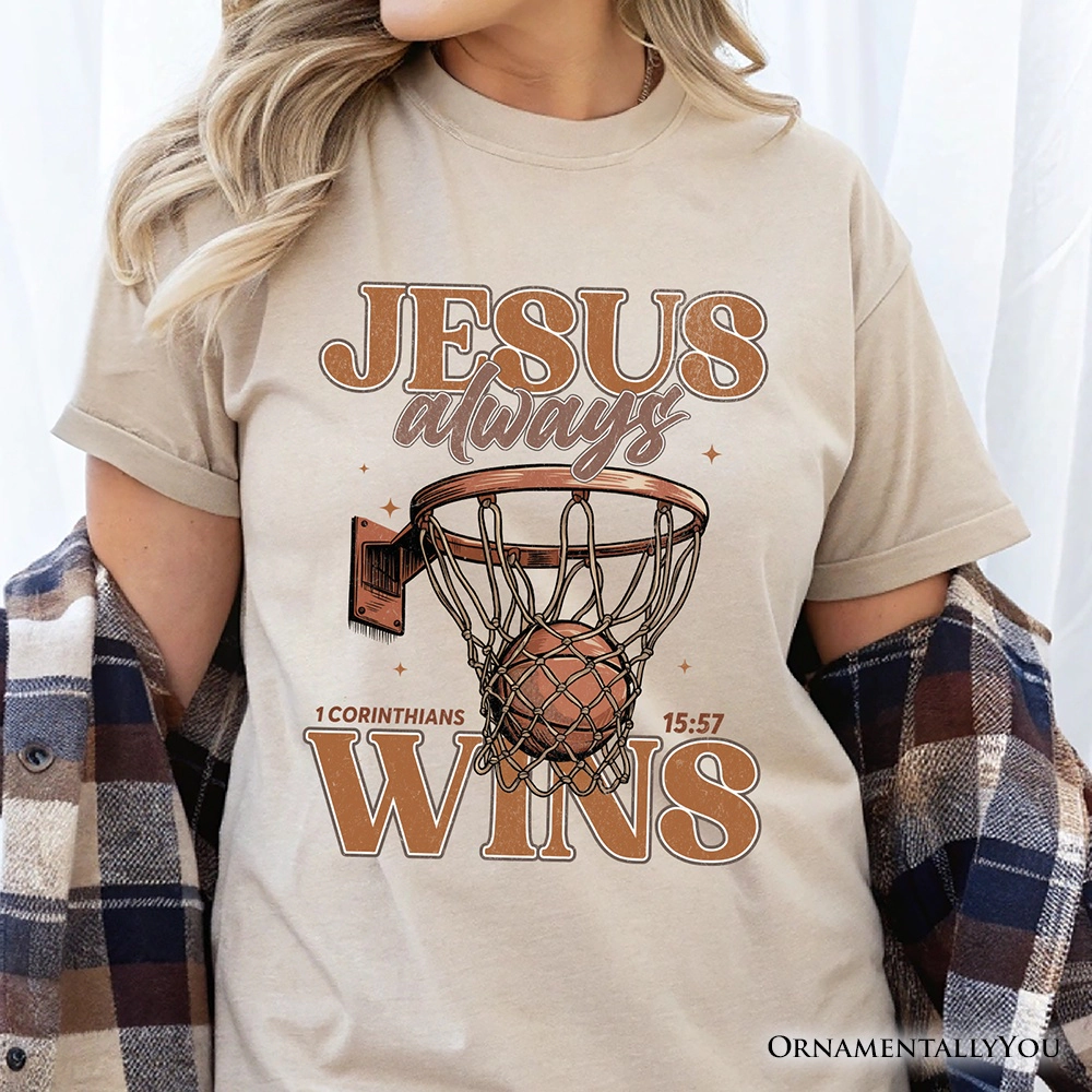 OrnamentallyYou Womens Jesus Always Wins Christian Basketball T-Shirt