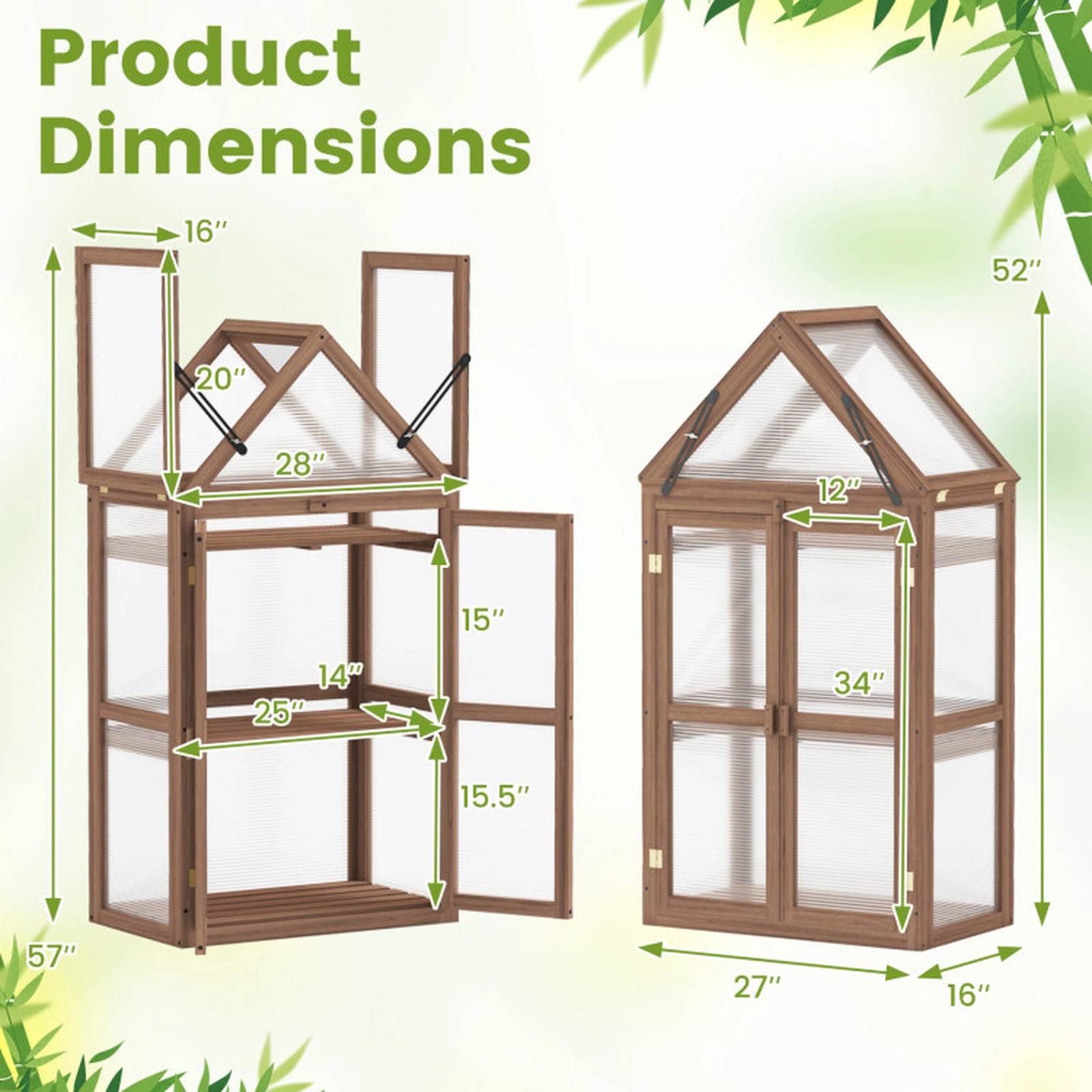SUGIFT Cold Frame Mini Wooden Greenhouse PVC Panels 28-in Tall 3 Shelves 11-lb Shelf Capacity Rustic Brown+Transparent