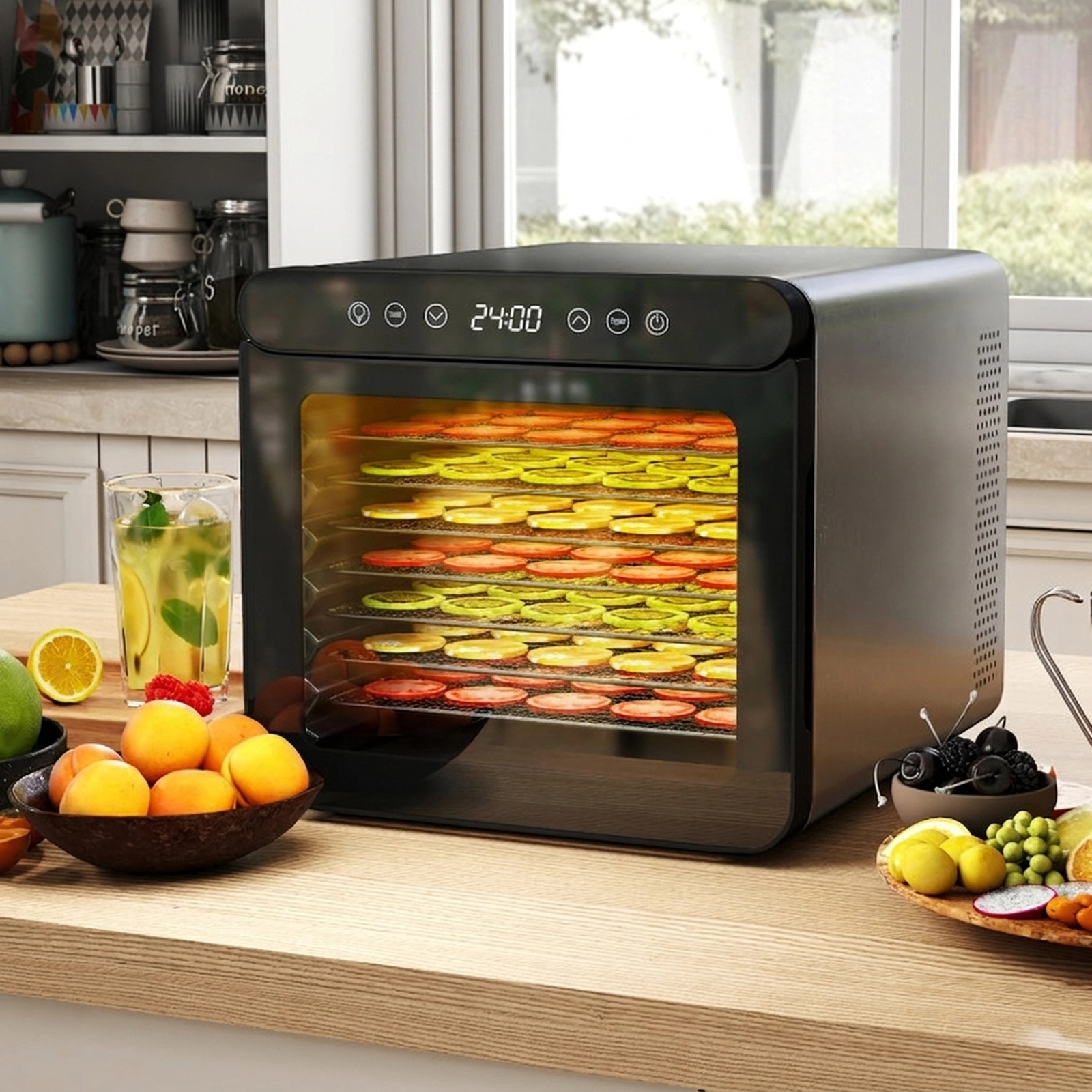 SUGIFT Silver 600W 7-Tray Stainless Steel Food Dehydrator with 1-24H Timer and Digital LED Display
