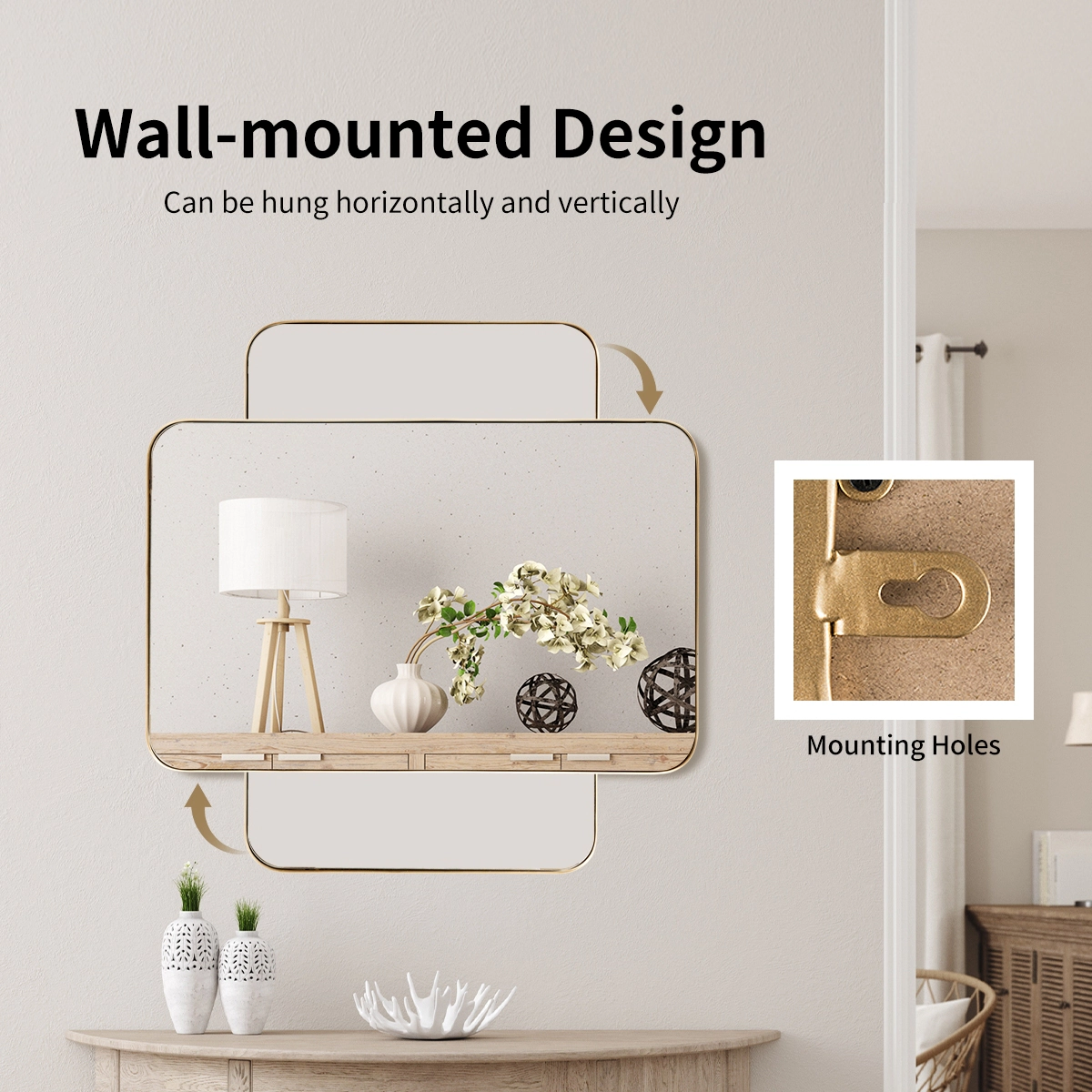 Slickblue 32 x 20 Inch Wall Mounted Bathroom Rectangle Mirror Metal Frame Vanity Wall Mirror