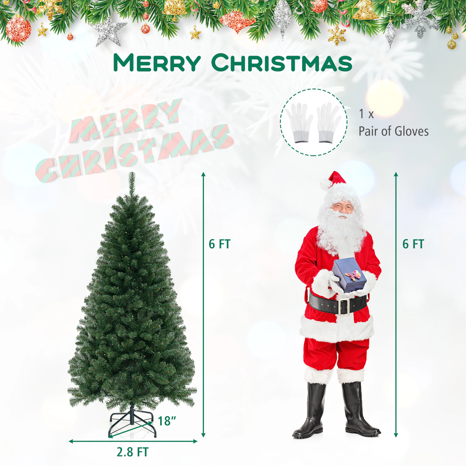 LJG 6/7/8 FT Artificial Christmas Tree with 568/830/1182 Branch Tips and 200/250/400 Warm White LED Lights-M