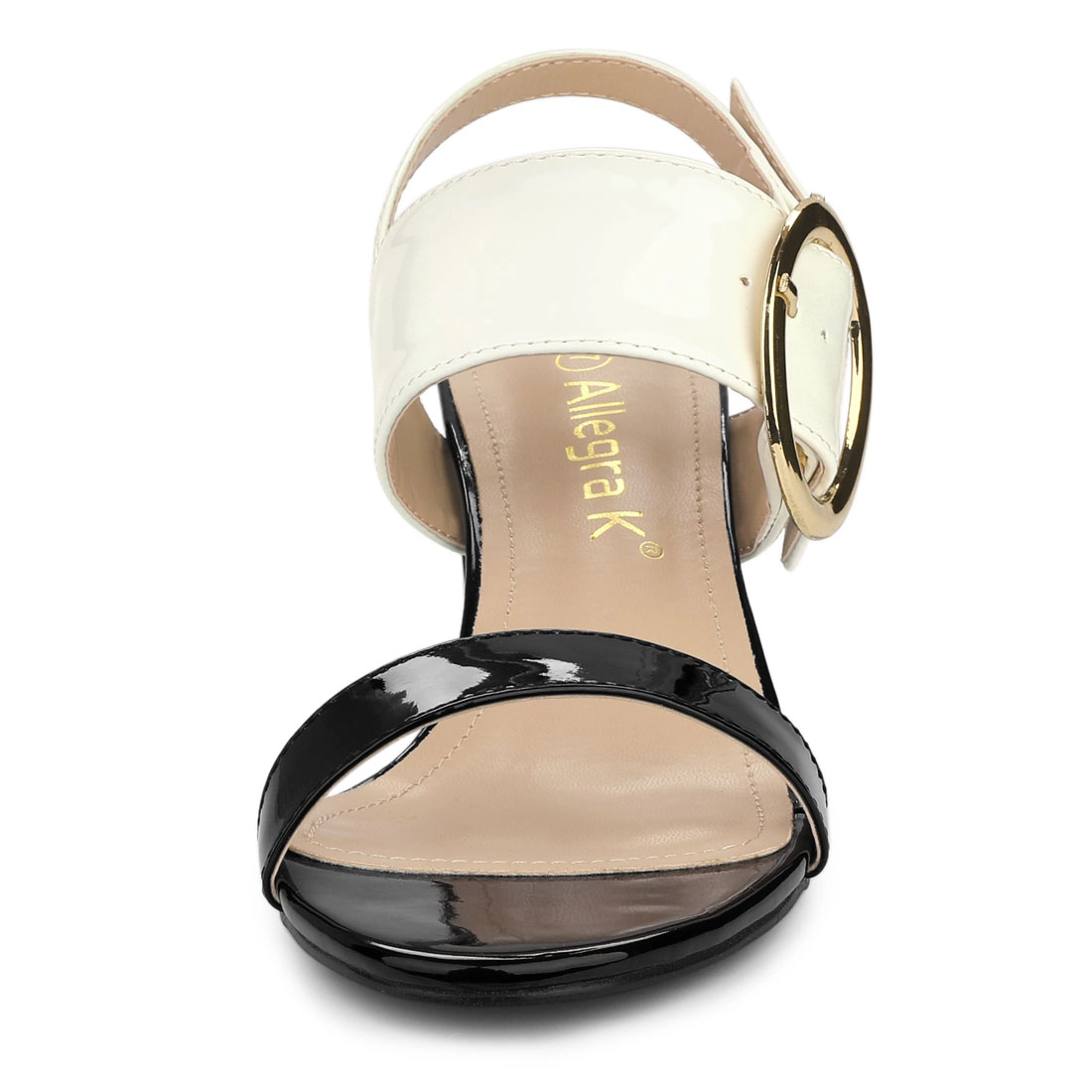 BLISSFUL STEP Women's Patent Leather Chunky Slingback Block High Heel Sandals