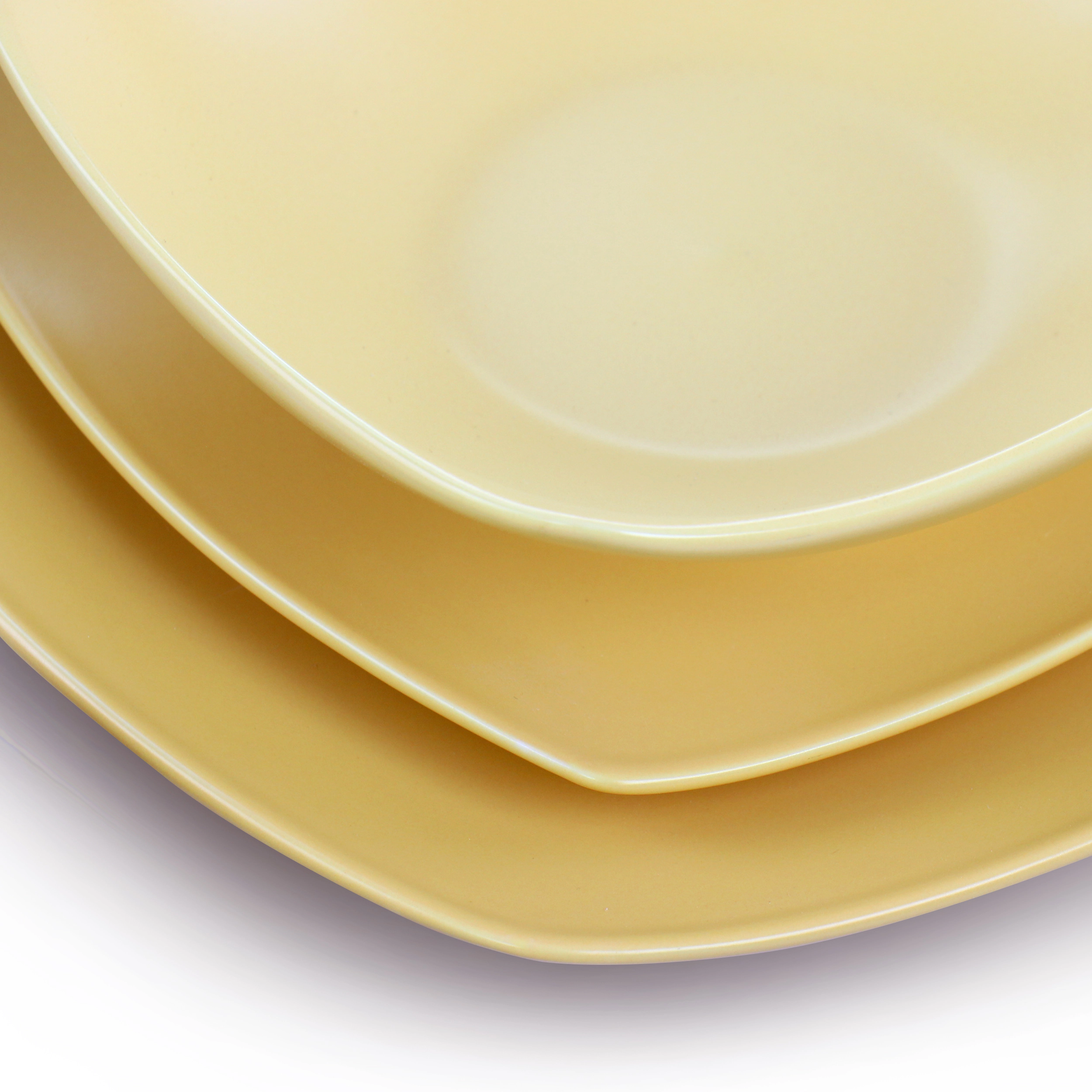 Gibson Home Zen Buffetware 12 Piece Square Fine Ceramic Dinnerware Set in Matte Yellow