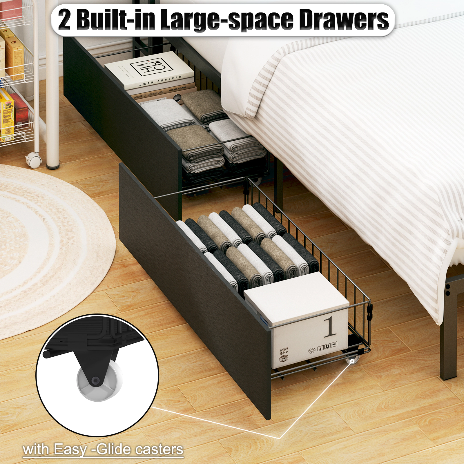 Flynama Full Corner Daybed with Storage, Bookcase Headboard, LED & Charging Station