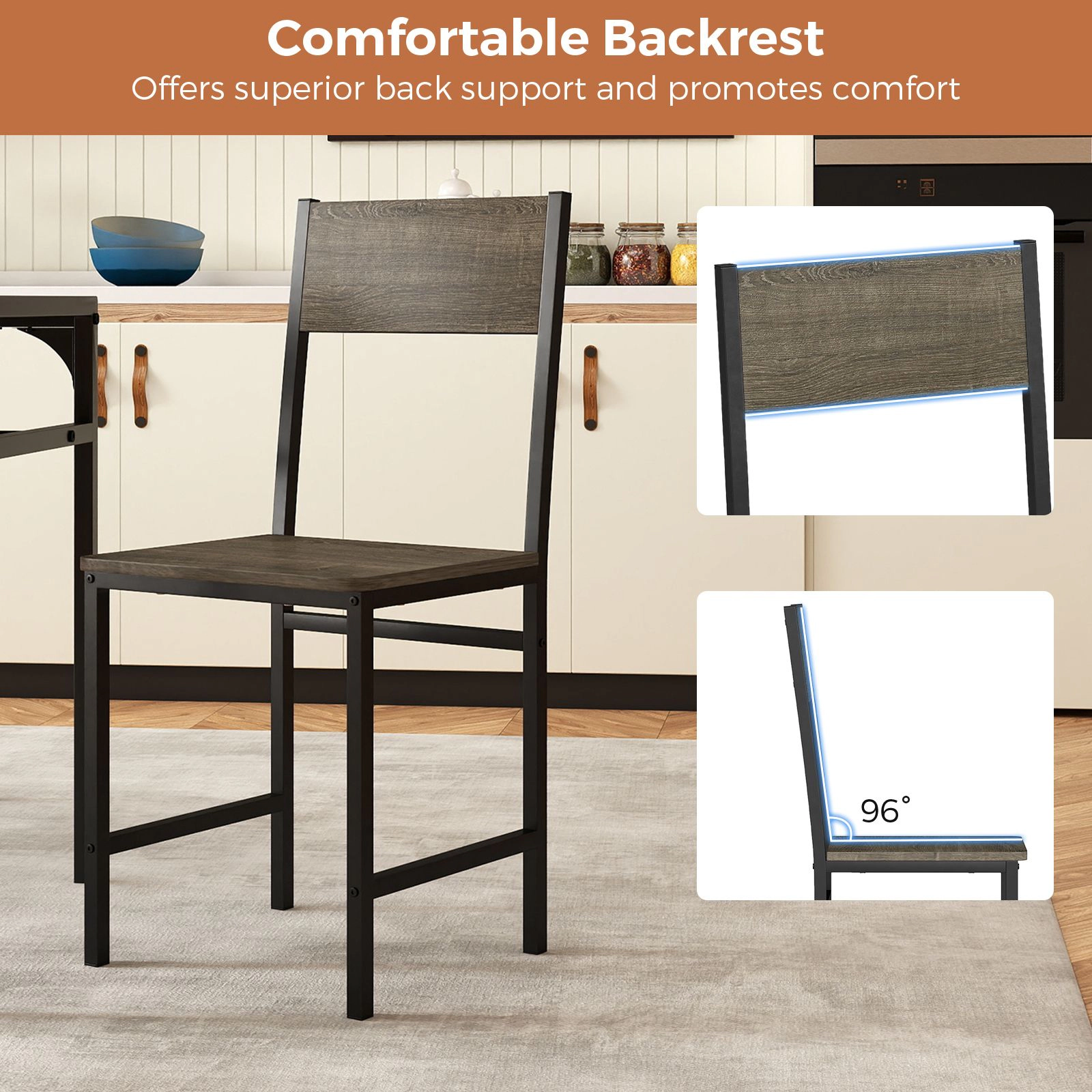 SlickBlue Unisex 4-Piece Slanted Back Dining Chairs with Metal Frame