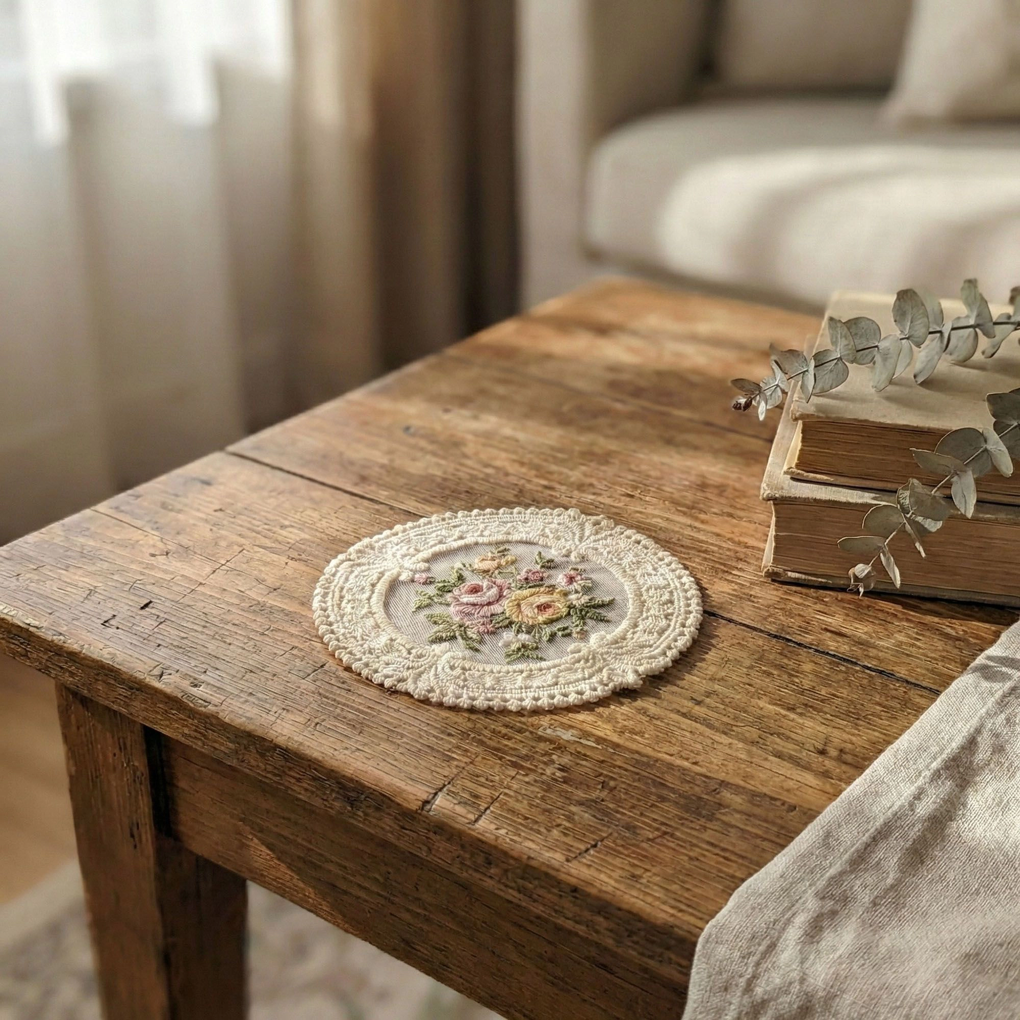 Alilang Unisex 4-PC Round Lace Embroidered Coaster Floral Decorative Table Protector