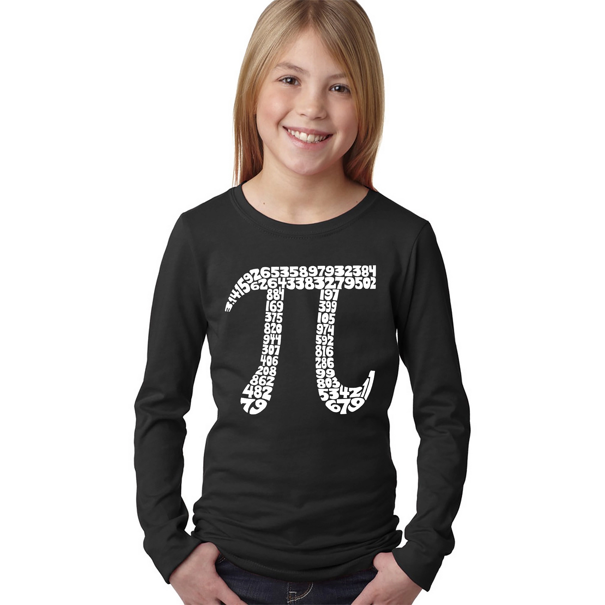 LA Pop Art Girls Long Sleeve Word T-Shirt - THE FIRST 100 DIGITS OF PI