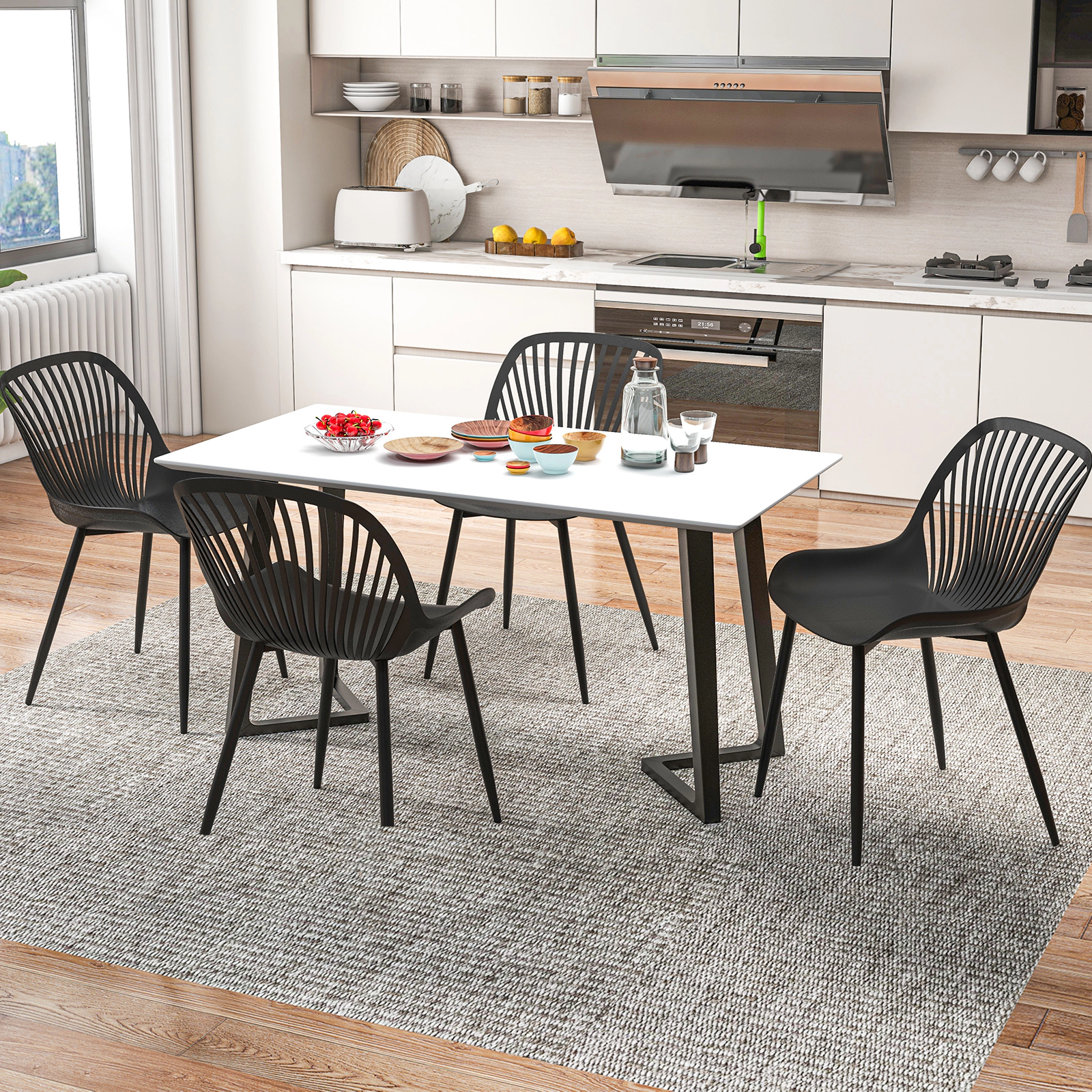 LJG Modern Kitchen Chairs with Metal Legs Cutout Backrest Curved Seat for Dining Room Home Office