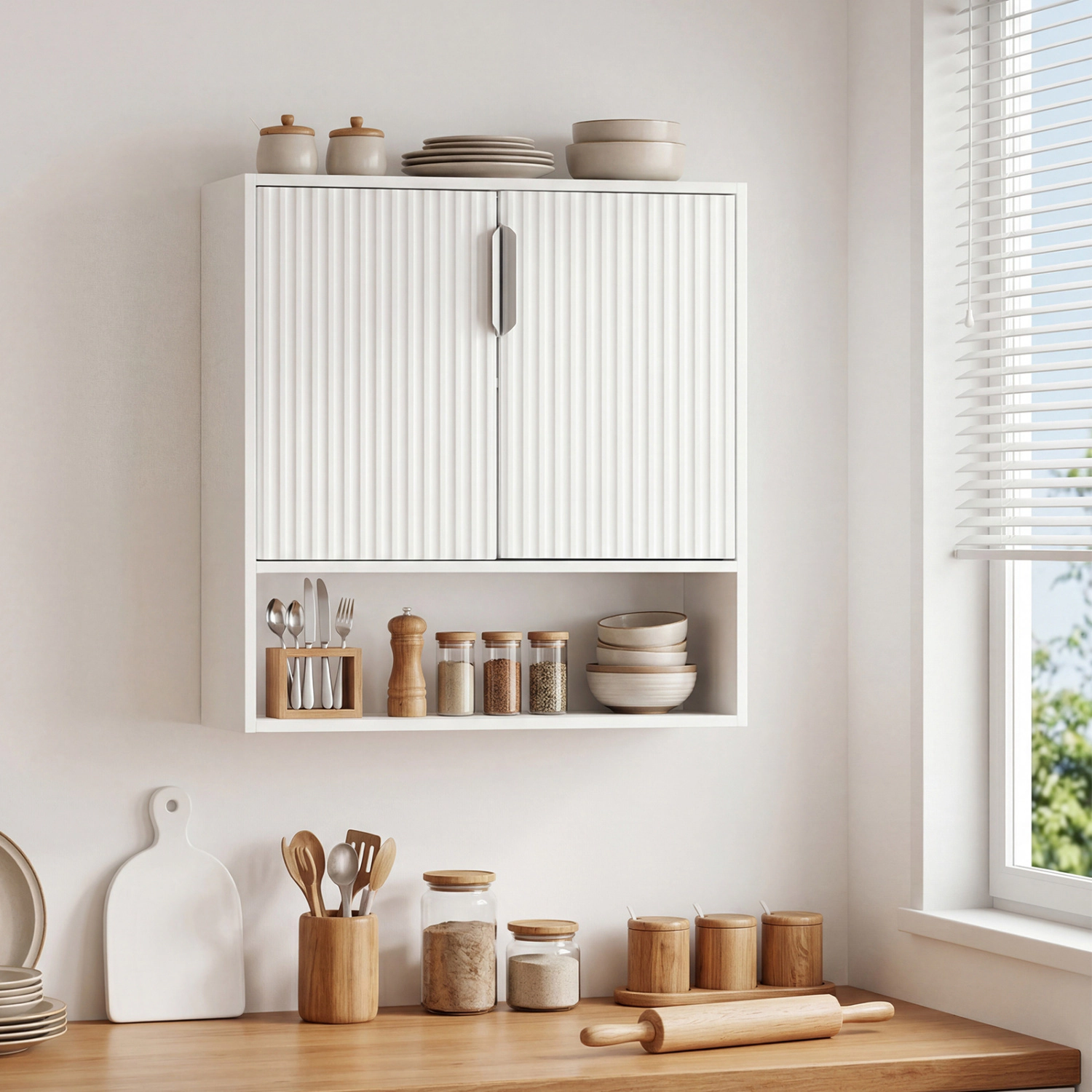 Slickblue White Bathroom Organizer Cabinet with Adjustable Shelf and Open Storage