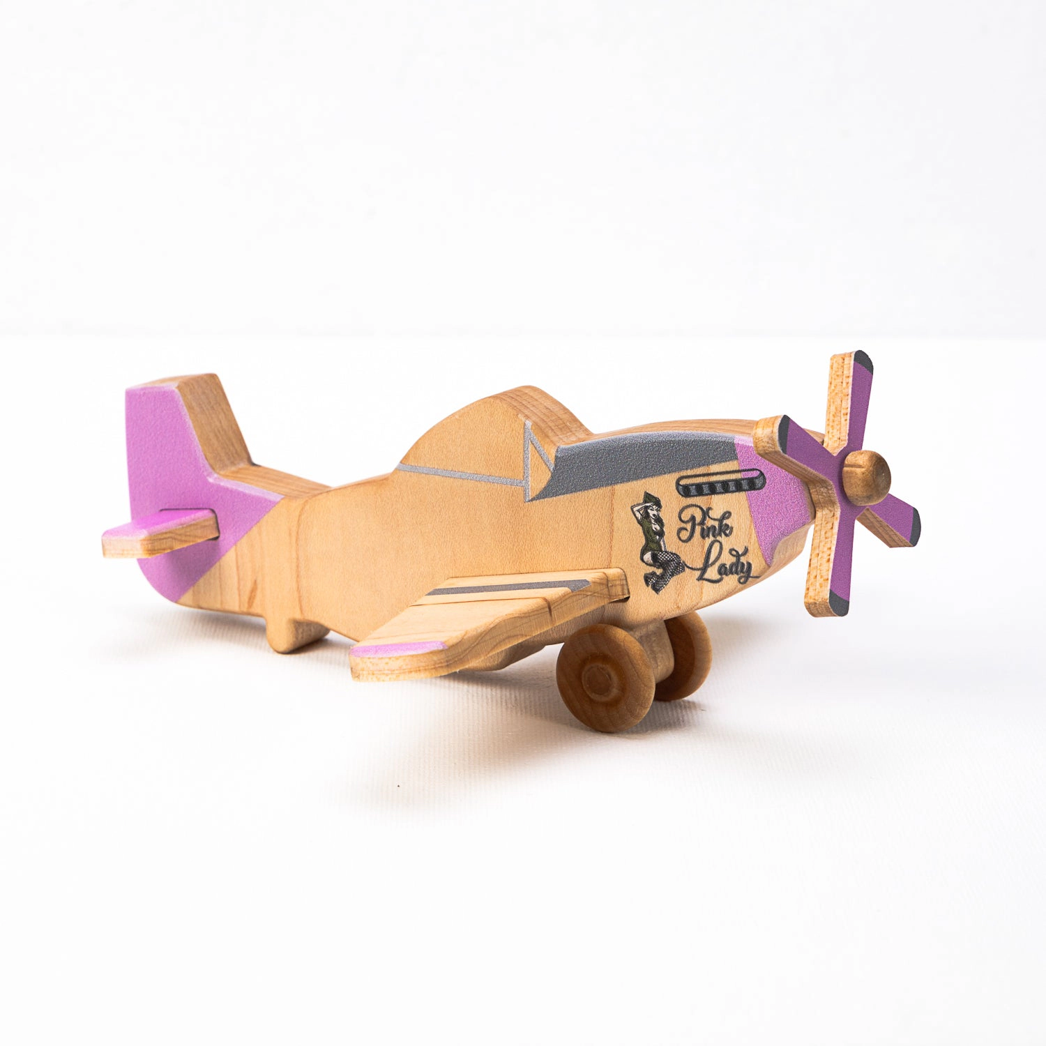 Miller Boys P-51 Mustang Wooden Toy Airplane, Pink Lady - Maple, Made in USA