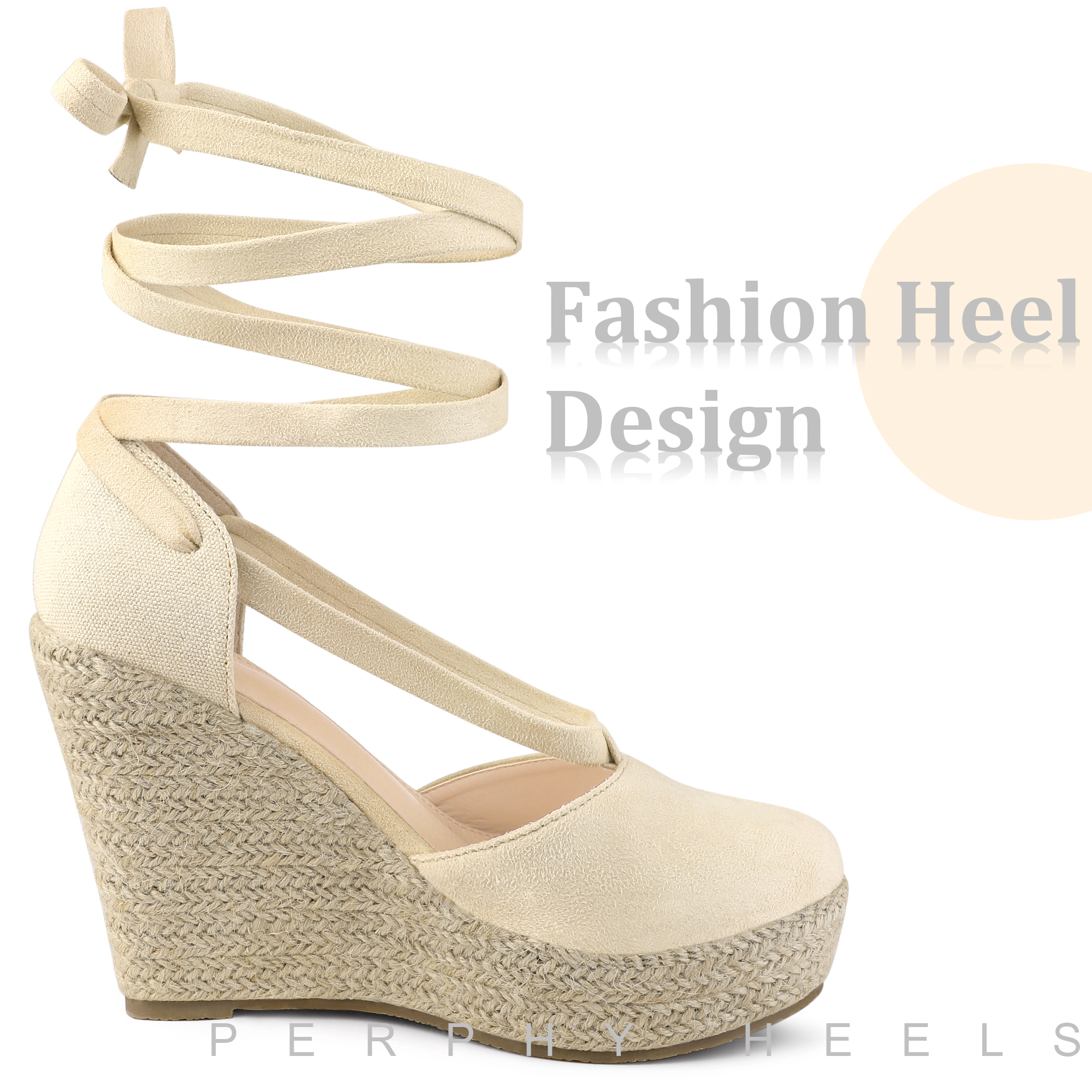 BLISSFUL STEP Women's Lace Up Platform Closed Toe Espadrille Wedge Heel Sandal