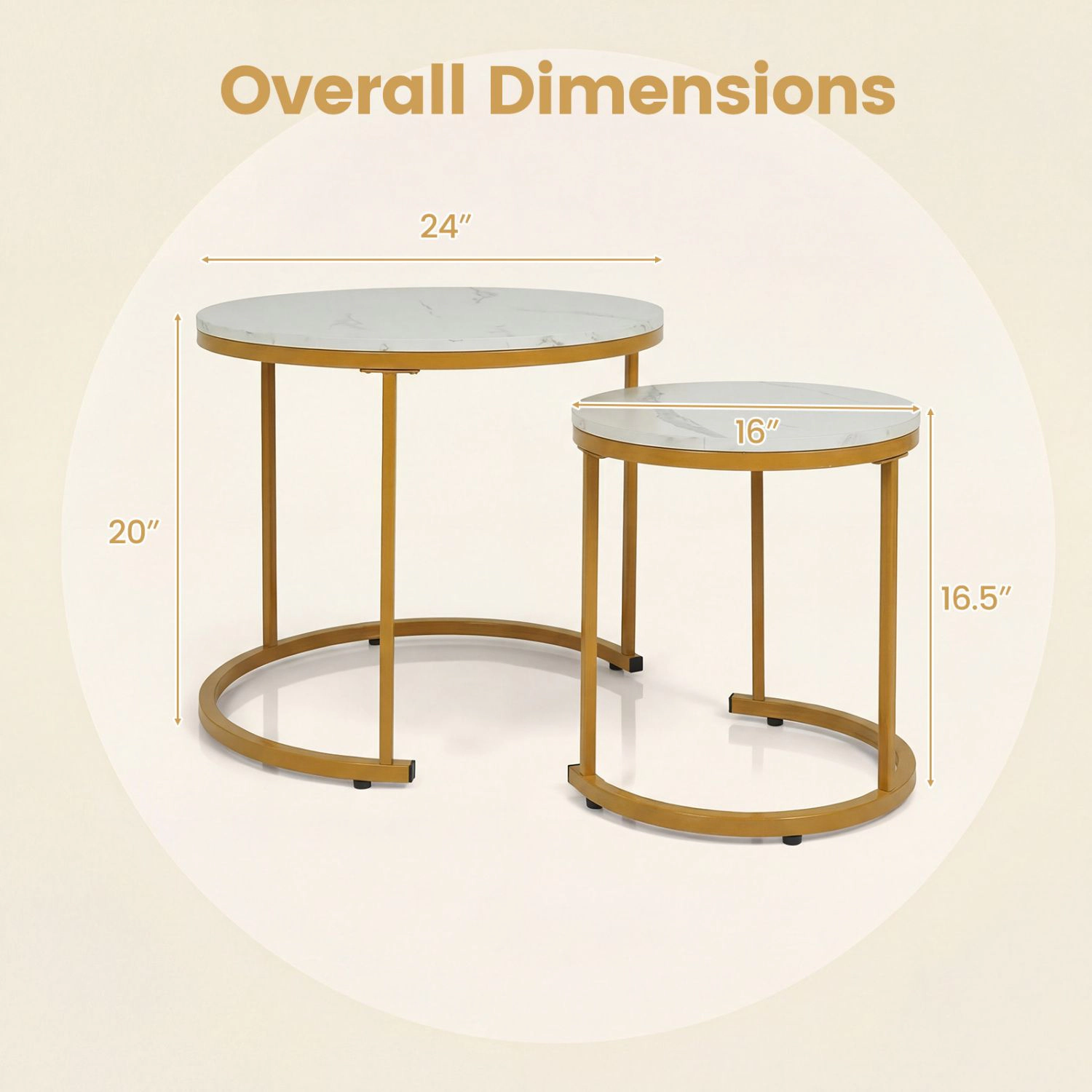 SlickBlue Set of 2 Round Nesting Coffee Tables with Metal Frame