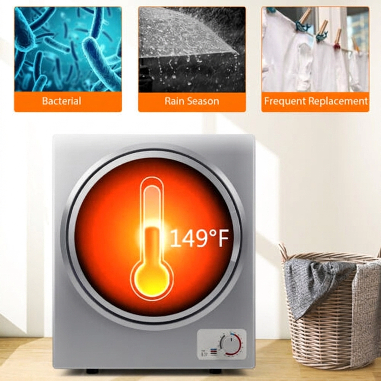 SUGIFT 1.5 cu ft Compact Electric Clothes Dryer 5.5-lb Dry Capacity 850W Wall-Mountable Silver