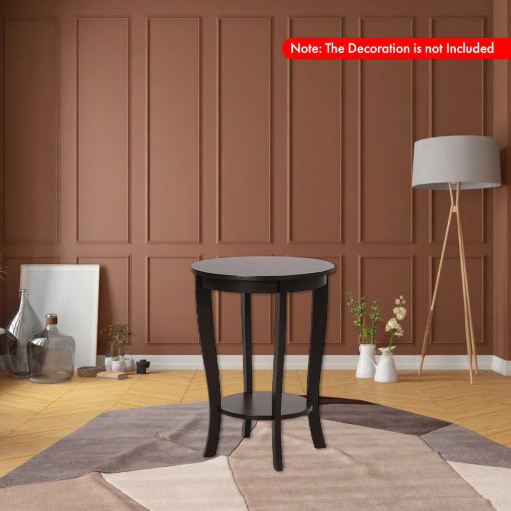 Hivvago Two-Layer Round End Table with Durable Solid Wood Legs