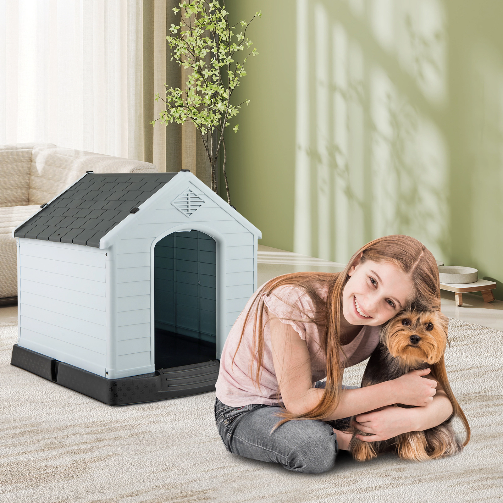 SUGIFT Gray Waterproof Plastic Dog House with Elevated Floor and Vented Roof 27-in W 25-in D 28-in H