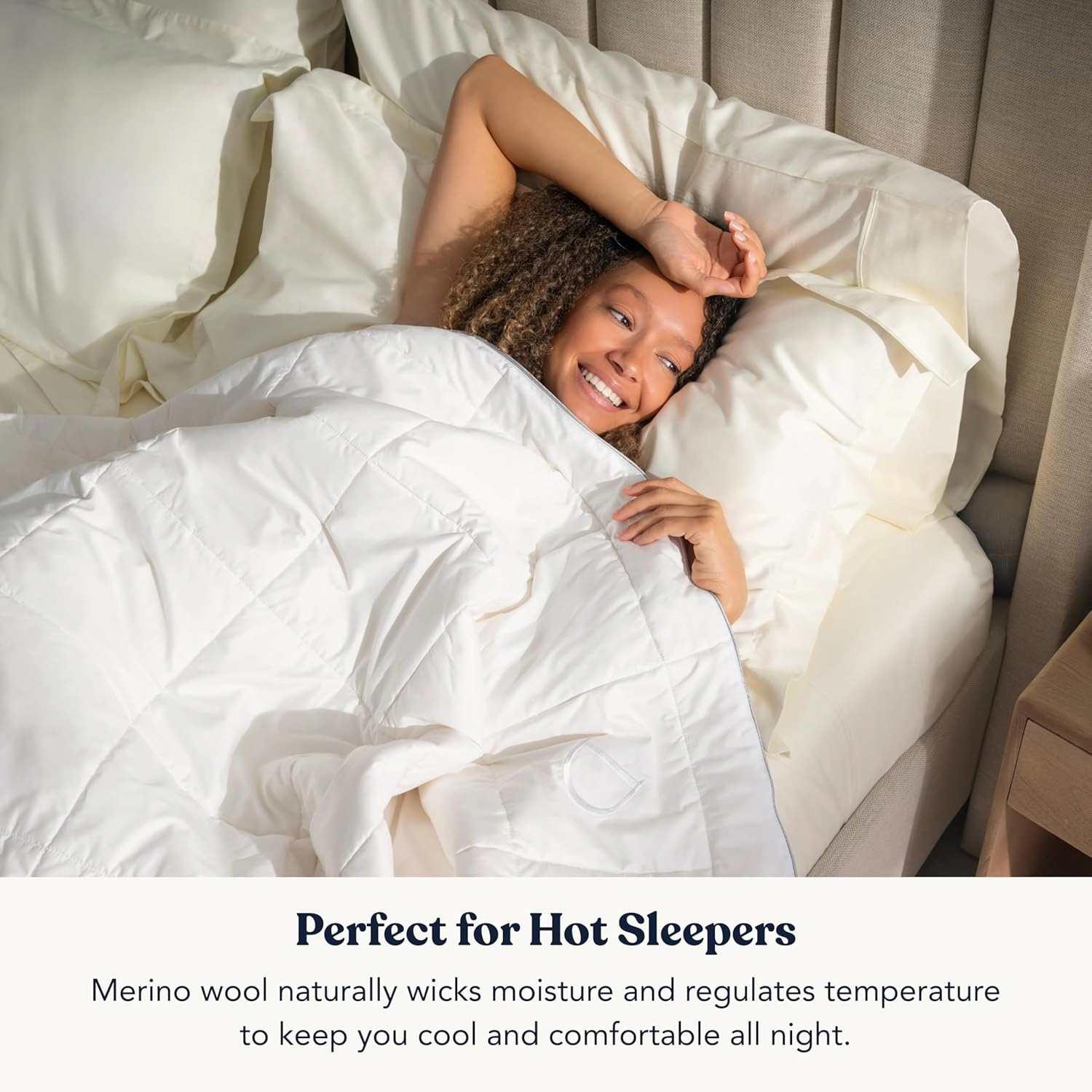 Delara Organic Merino Wool Comforter 300 GSM, 400TC Organic Cotton Shell, All-Season Duvet Insert