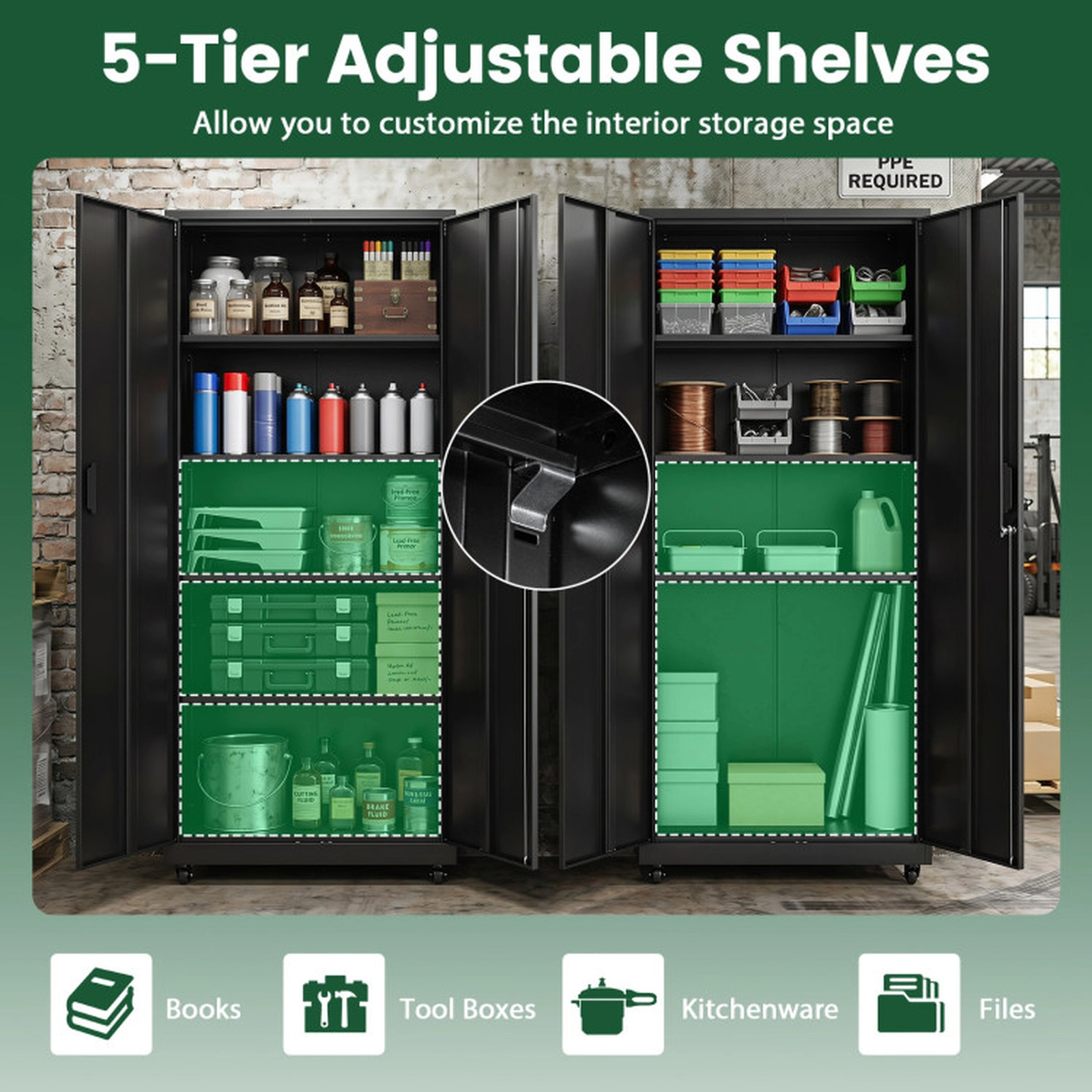 SUGIFT Rolling Metal Storage Cabinet Black 73 Inches Lockable with 4 Wheels