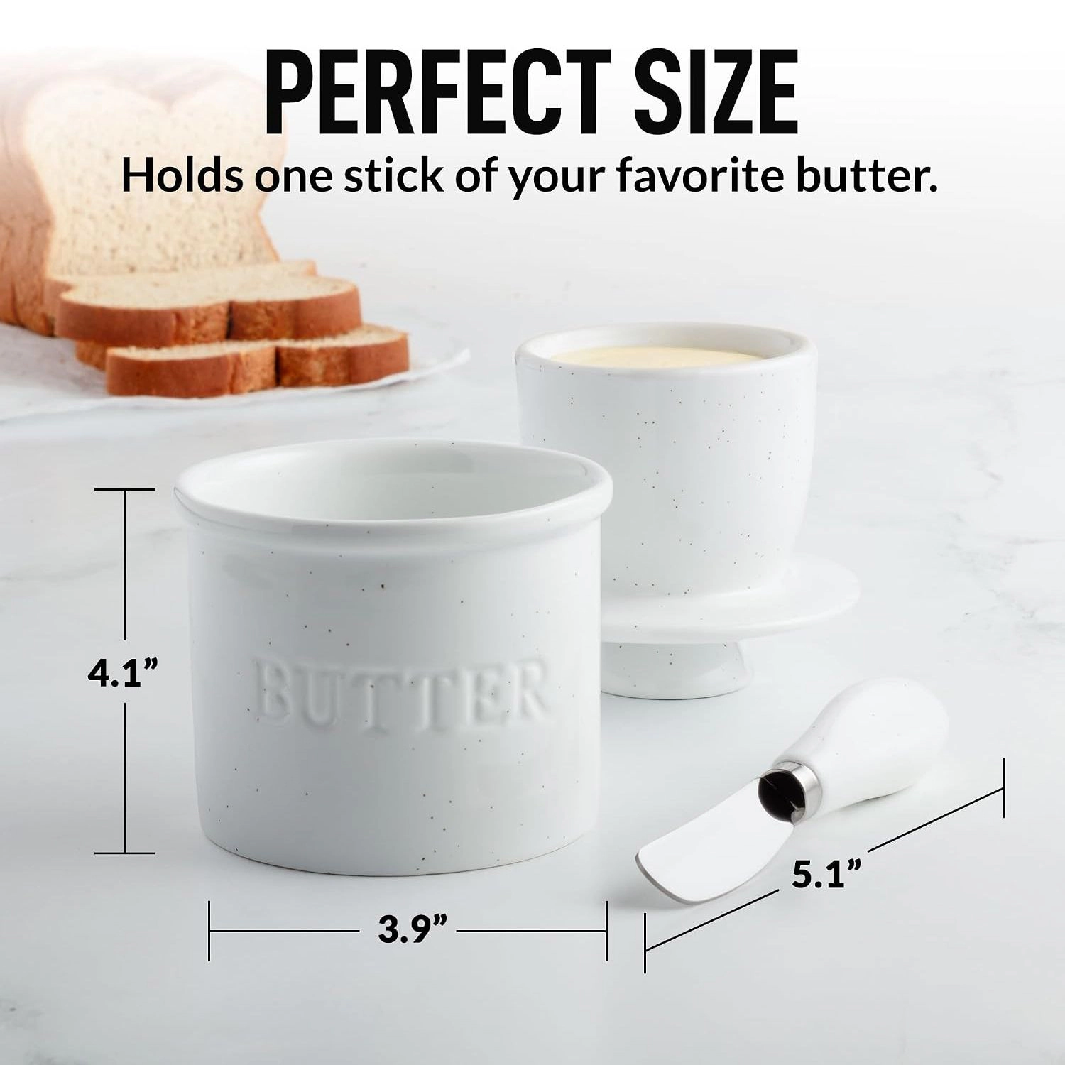 Zulay Kitchen Bell Shaped Butter Crock with Lid for Countertop with Water Line & Spreader Knife