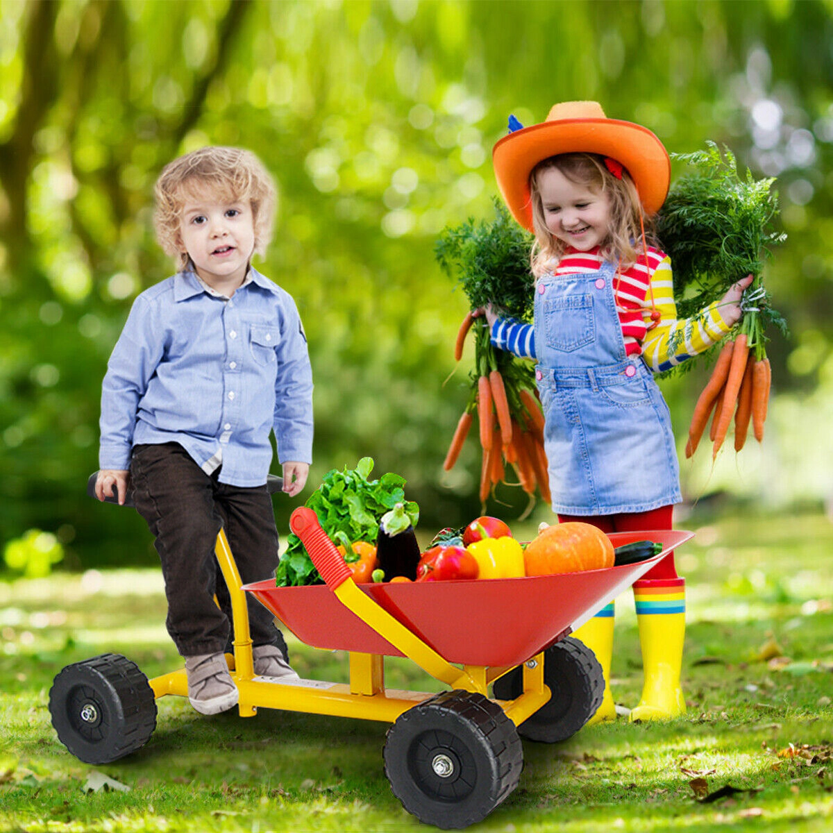 SUGIFT 8-In Heavy Duty Kids Ride-on Sand Dumper with 4 Wheels 110-lb Capacity Ages 4-12 As the Pictures Show 28-in Long