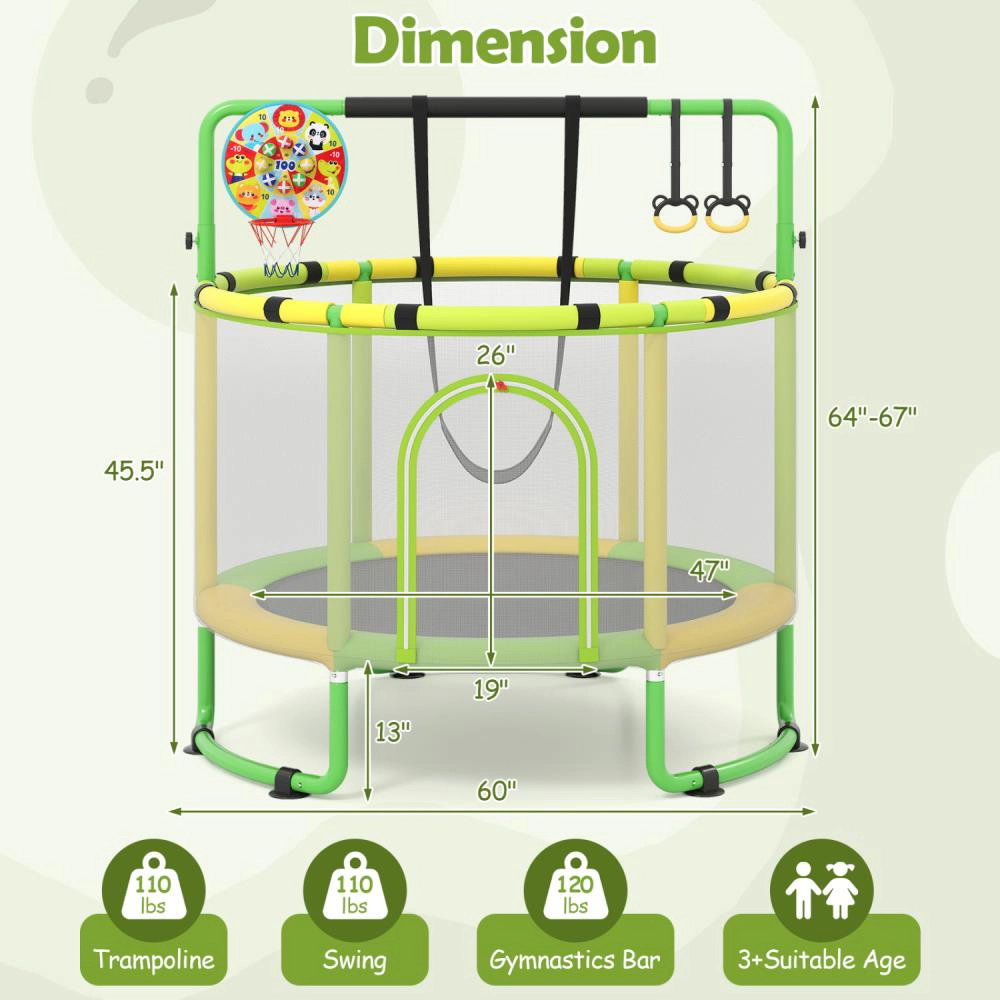 Hivvago 6-in-1 Kids Toddler Trampoline with Gymnastics Bar