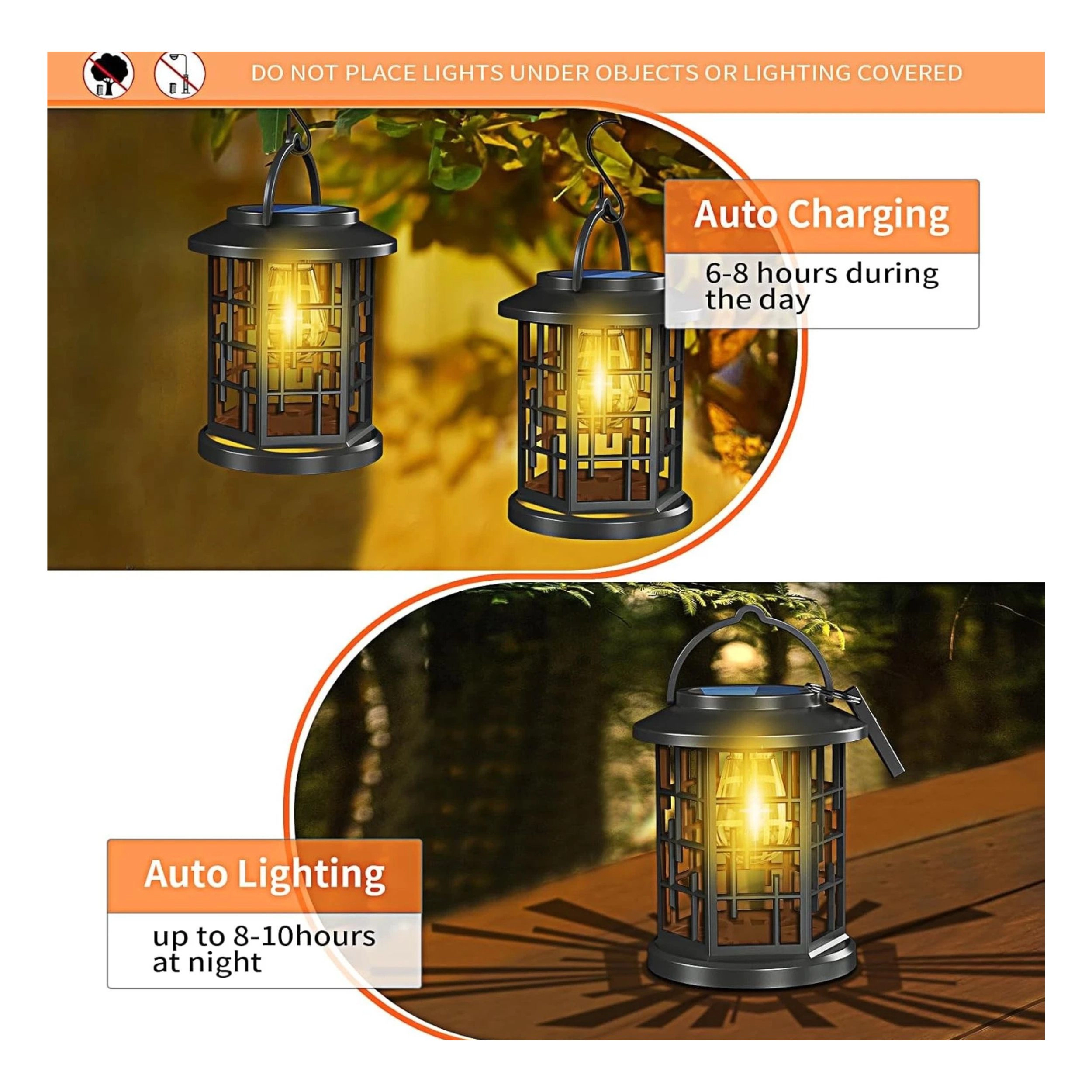 Home Collection Pack of 2 Solar LED Hanging Lanterns, Waterproof Warm White Outdoor Lights