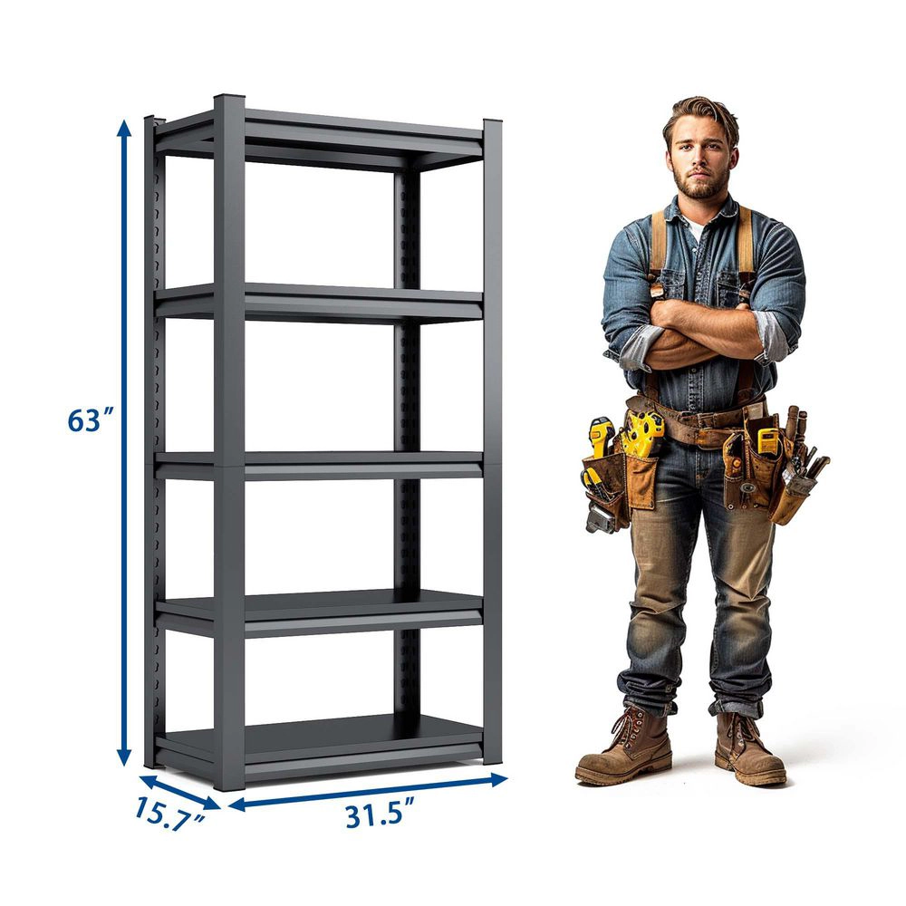 Flynama 5-Tiers Heavy Duty Metal Adjustable Garage Storage Shelving Unit in Black (31.5 in. W x 63 in. H x 15.7 in. D)