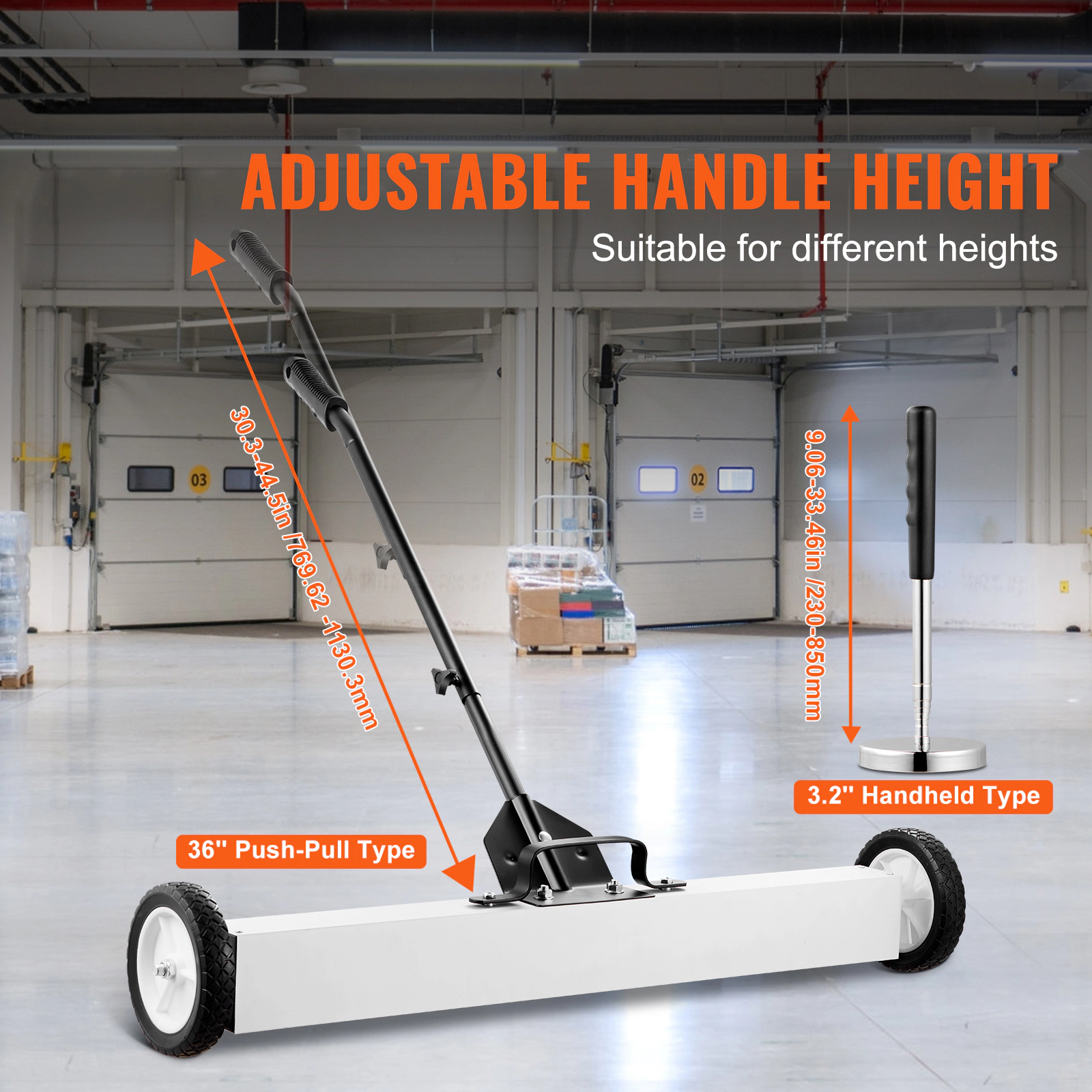 HONGGE Magnetic Sweeper with Wheels with Telescoping Magnetic Pickup Tool Adjustable Handle Magnetic Pickup Sweeper to
