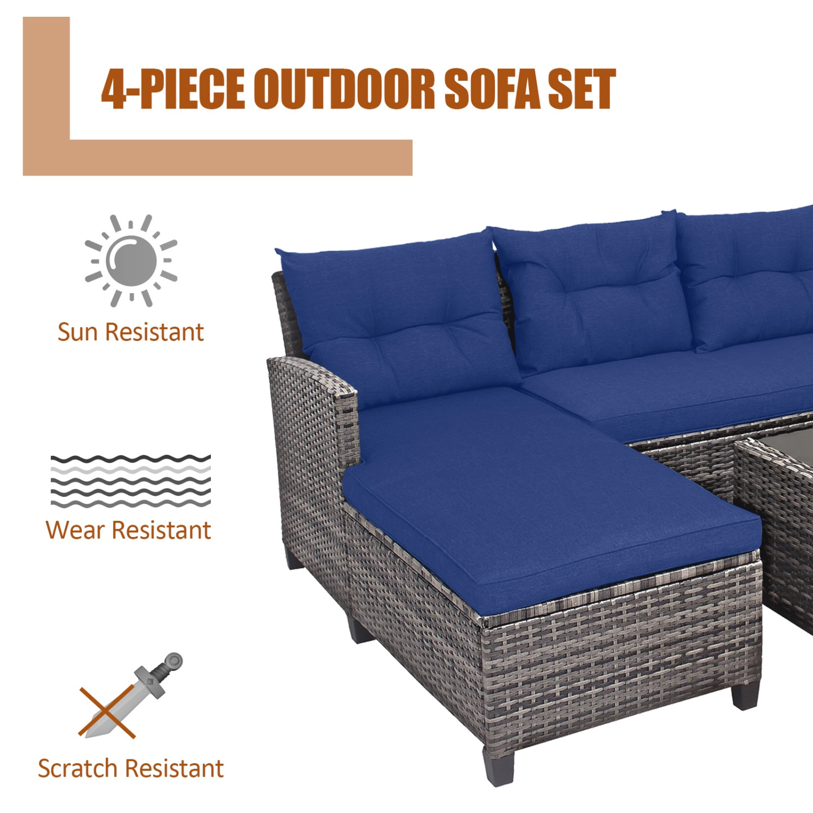 SUGIFT 4-Piece Patio Conversation Sofa Set with Cushions and 2-Tier Coffee Table 800-lb Loveseat Capacity Gray