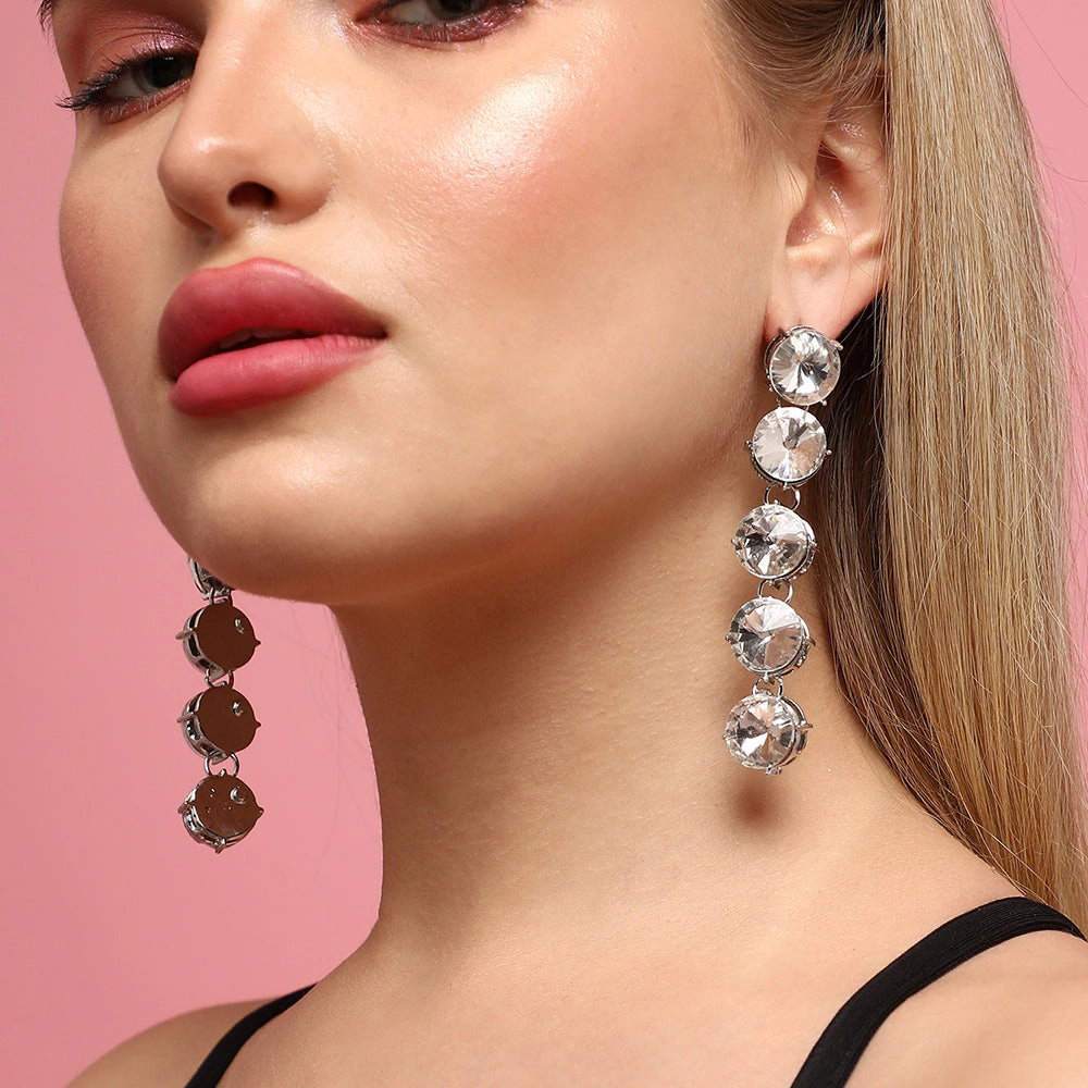 SOHI Women's Crystal Silver Casual Drop Earrings