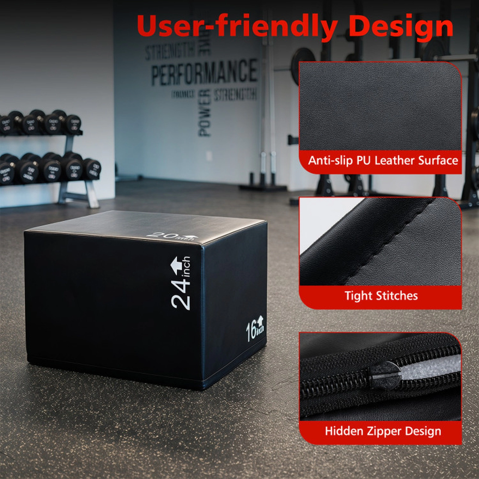 SUGIFT 3-in-1 Black Foam Plyo Box with Anti-Slip PU Cover 24-in W 20-in D 16-in H 330-lb Platform Capacity