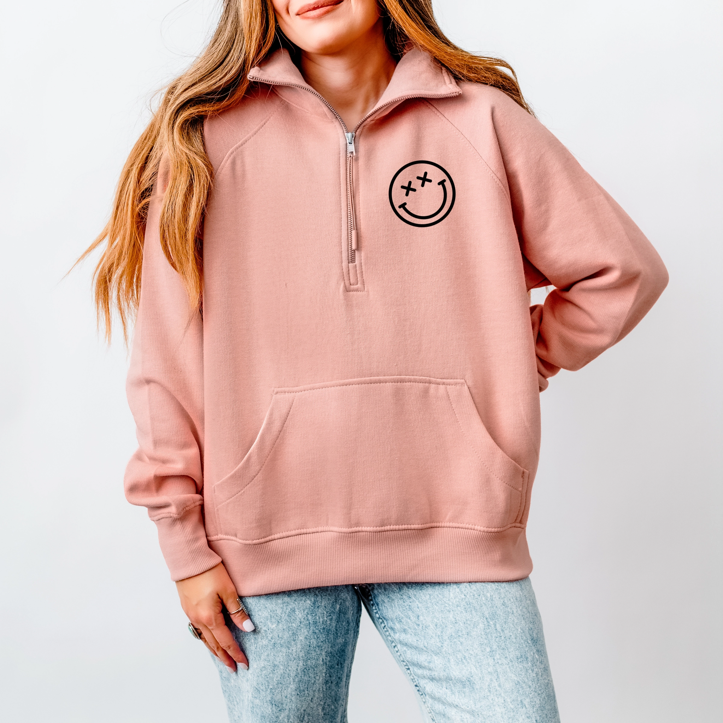 Simply Sage Market - Women's Quarter Zip Fleece Graphic Sweatshirt S.W.Smiley Oh Buoy
