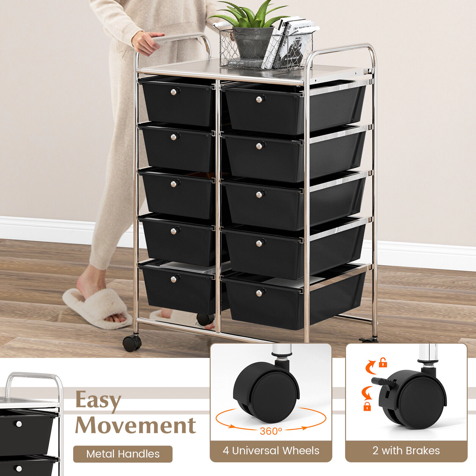 SUGIFT 10-Drawer Rolling Storage Cart with Mesh Top Platform 22-lb Top Capacity 5.5-lb Drawer Capacity As Picture Shown